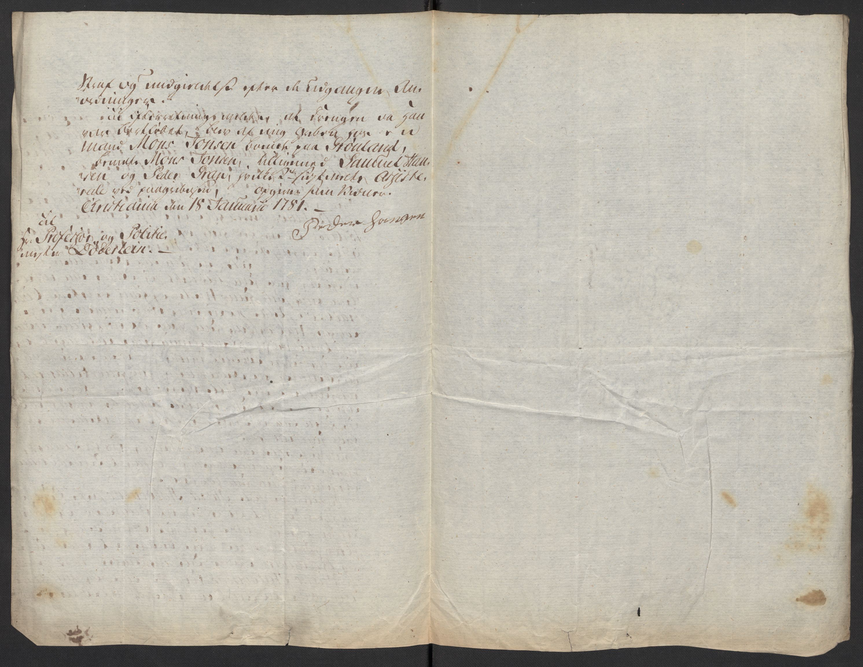 Oslo politidistrikt, AV/SAO-A-10085/D/Da/L0003: Innkomne brev, pro memoria m.v., 1781, p. 21