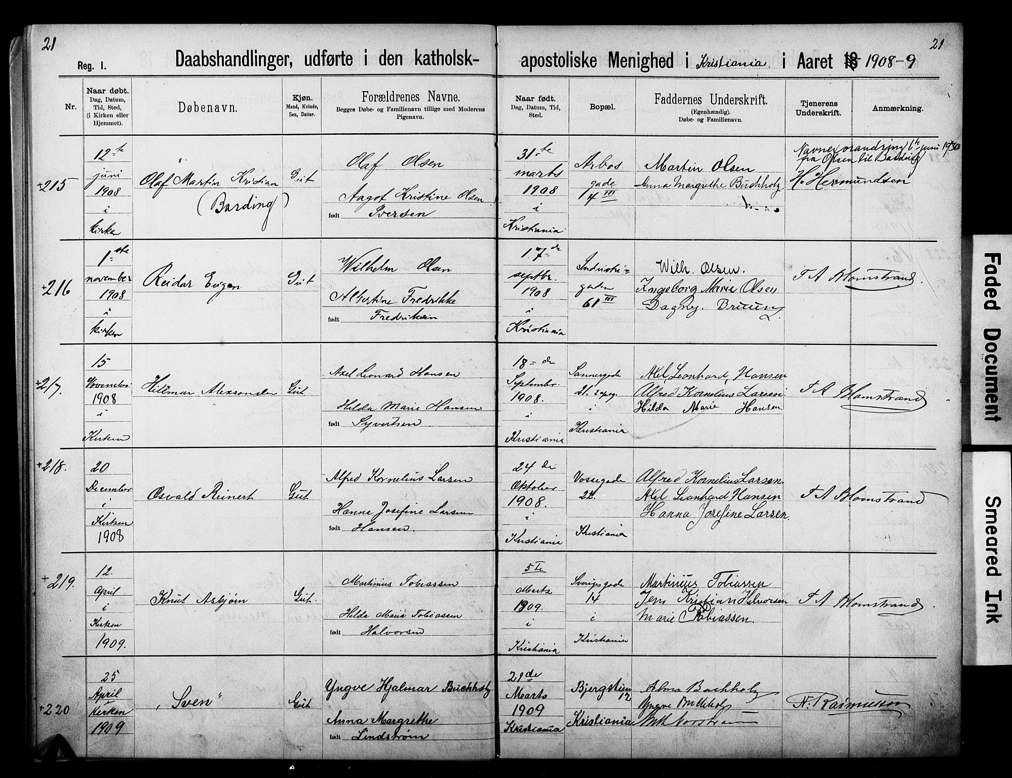 Den katolsk apostoliske menighet i Oslo , SAO/PAO-0214/F/Fb/L0002: Dissenter register no. 2, 1894-1919, p. 21