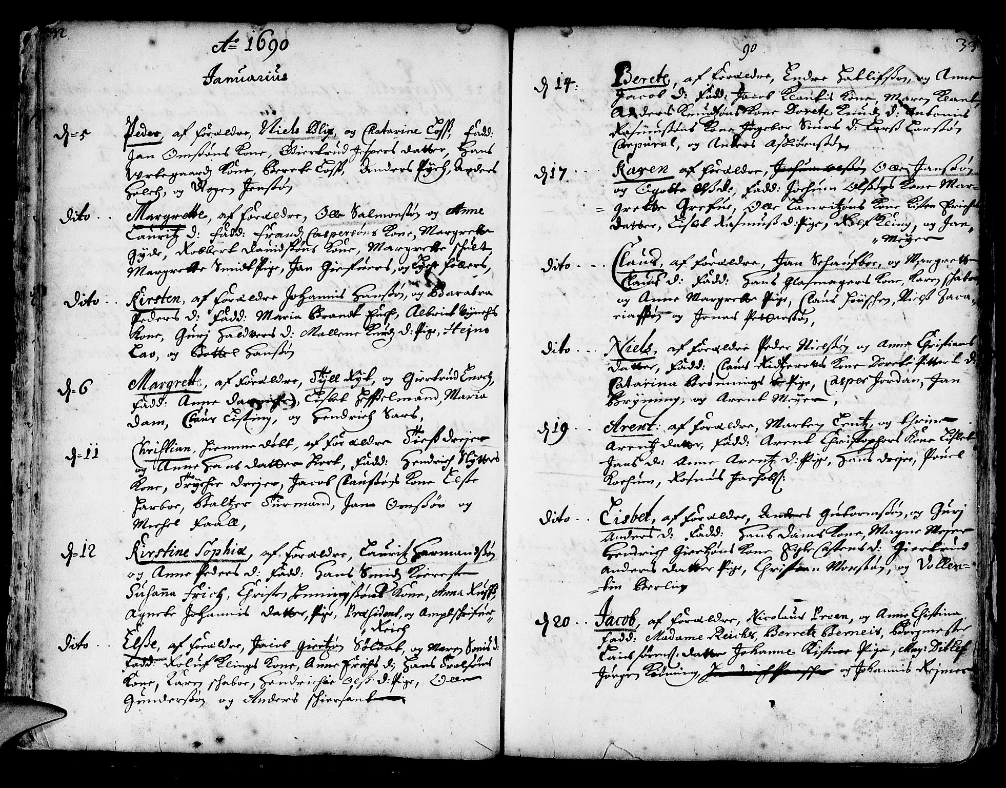 Korskirken sokneprestembete, AV/SAB-A-76101/H/Haa/L0002: Parish register (official) no. A 2, 1688-1697, p. 32-33