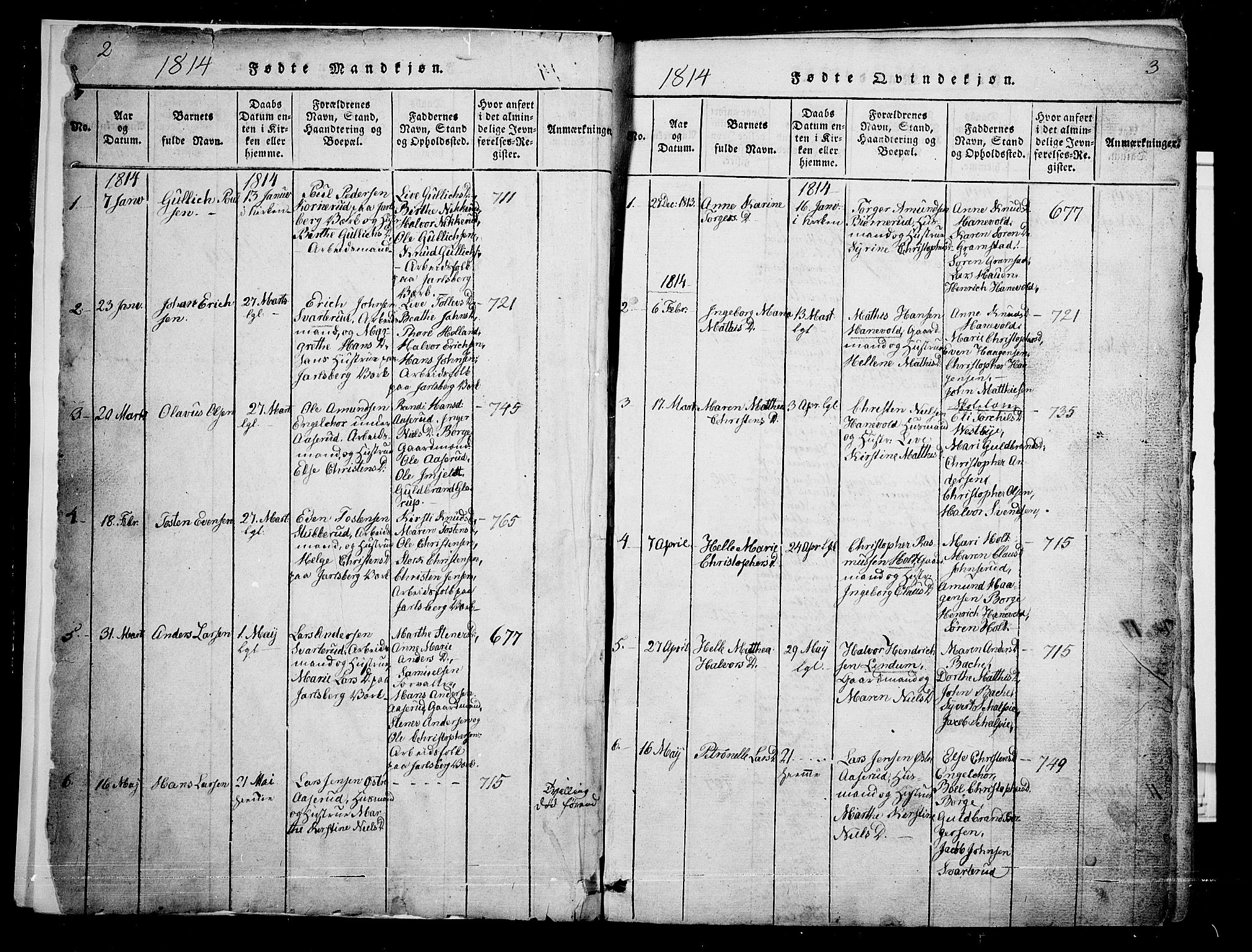 Skoger kirkebøker, SAKO/A-59/G/Ga/L0001: Parish register (copy) no. I 1, 1814-1845, p. 2-3