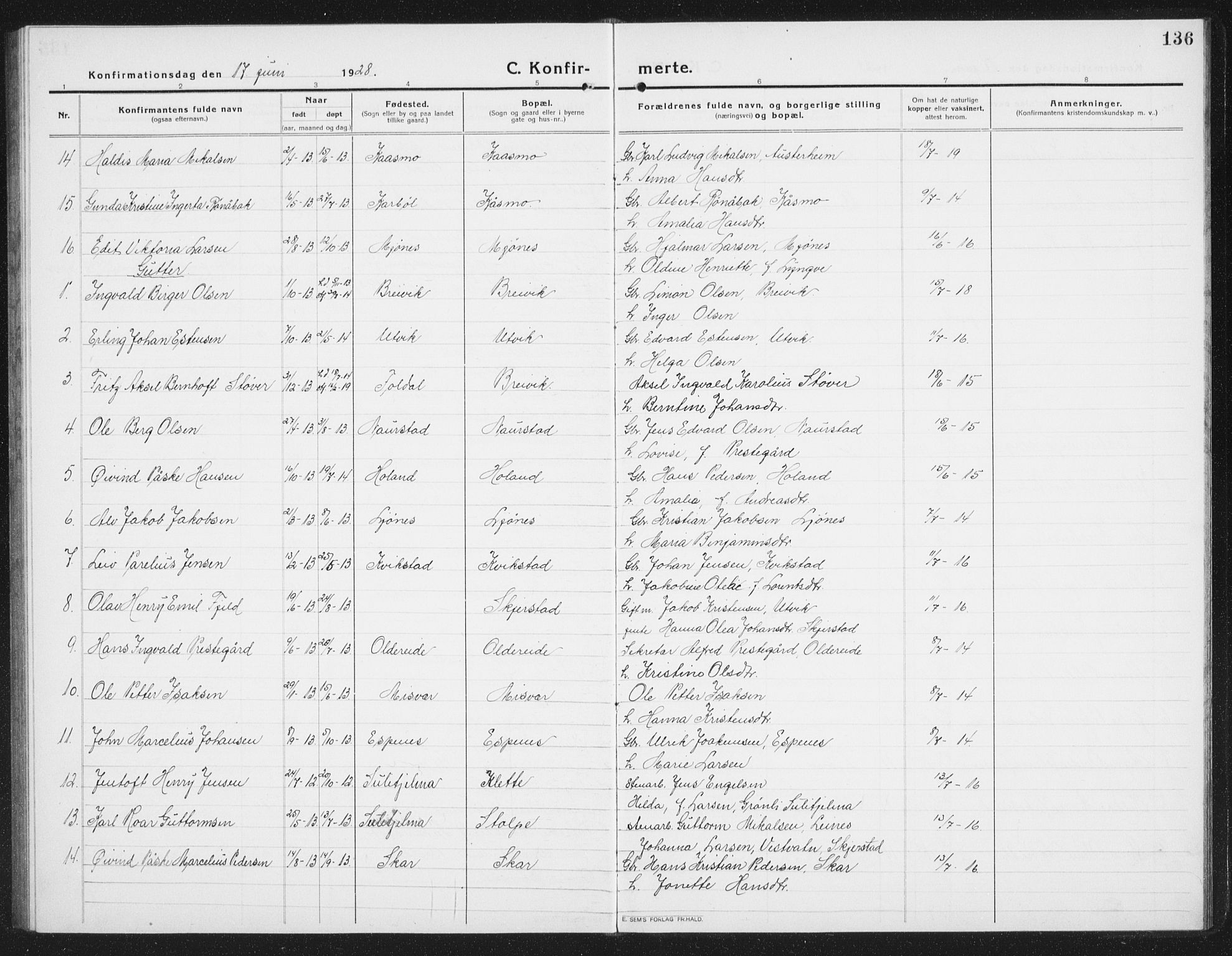 Ministerialprotokoller, klokkerbøker og fødselsregistre - Nordland, AV/SAT-A-1459/852/L0757: Parish register (copy) no. 852C08, 1916-1934, p. 136