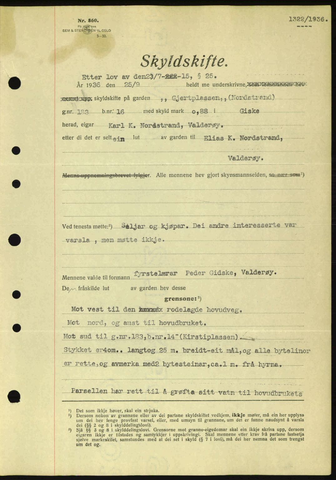 Nordre Sunnmøre sorenskriveri, AV/SAT-A-0006/1/2/2C/2Ca: Mortgage book no. A2, 1936-1937, Diary no: : 1322/1936