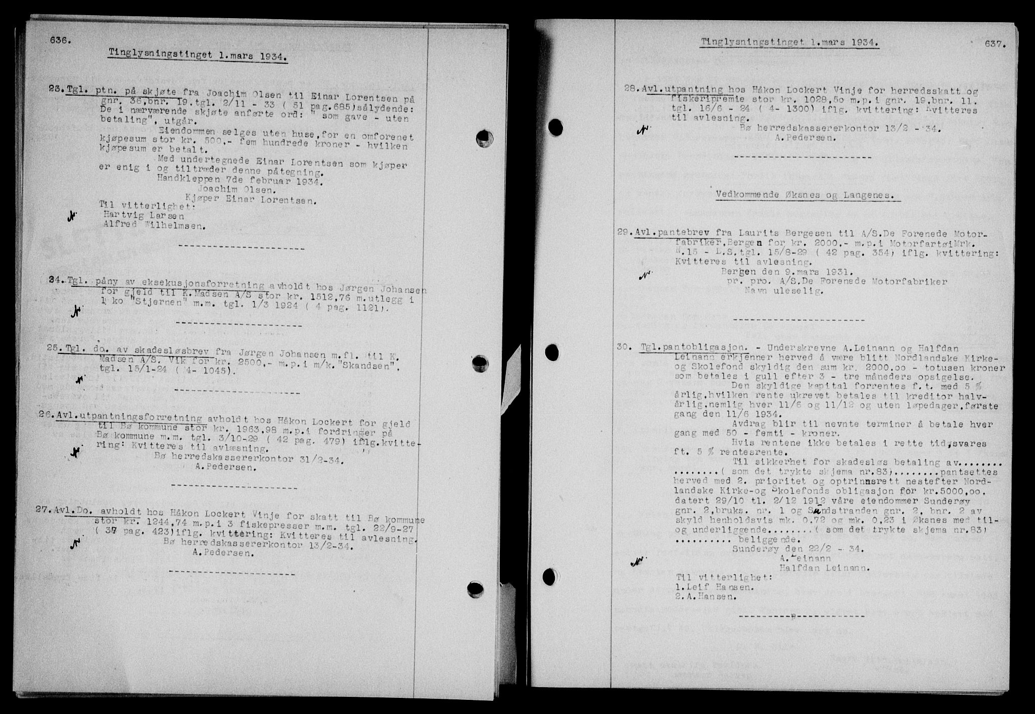 Vesterålen sorenskriveri, AV/SAT-A-4180/1/2/2Ca/L0059: Mortgage book no. 52, 1933-1934, Deed date: 01.03.1934