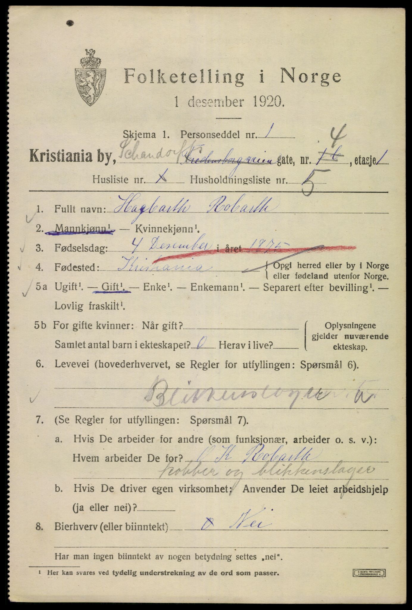 SAO, 1920 census for Kristiania, 1920, p. 487197