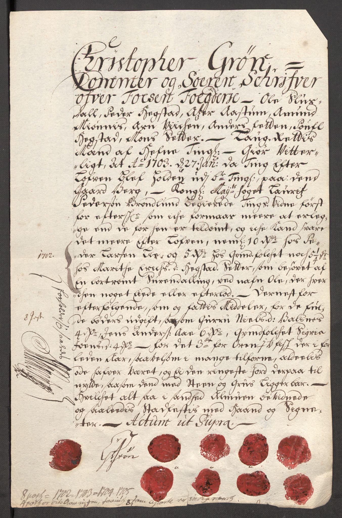 Rentekammeret inntil 1814, Reviderte regnskaper, Fogderegnskap, AV/RA-EA-4092/R57/L3856: Fogderegnskap Fosen, 1704-1705, p. 410