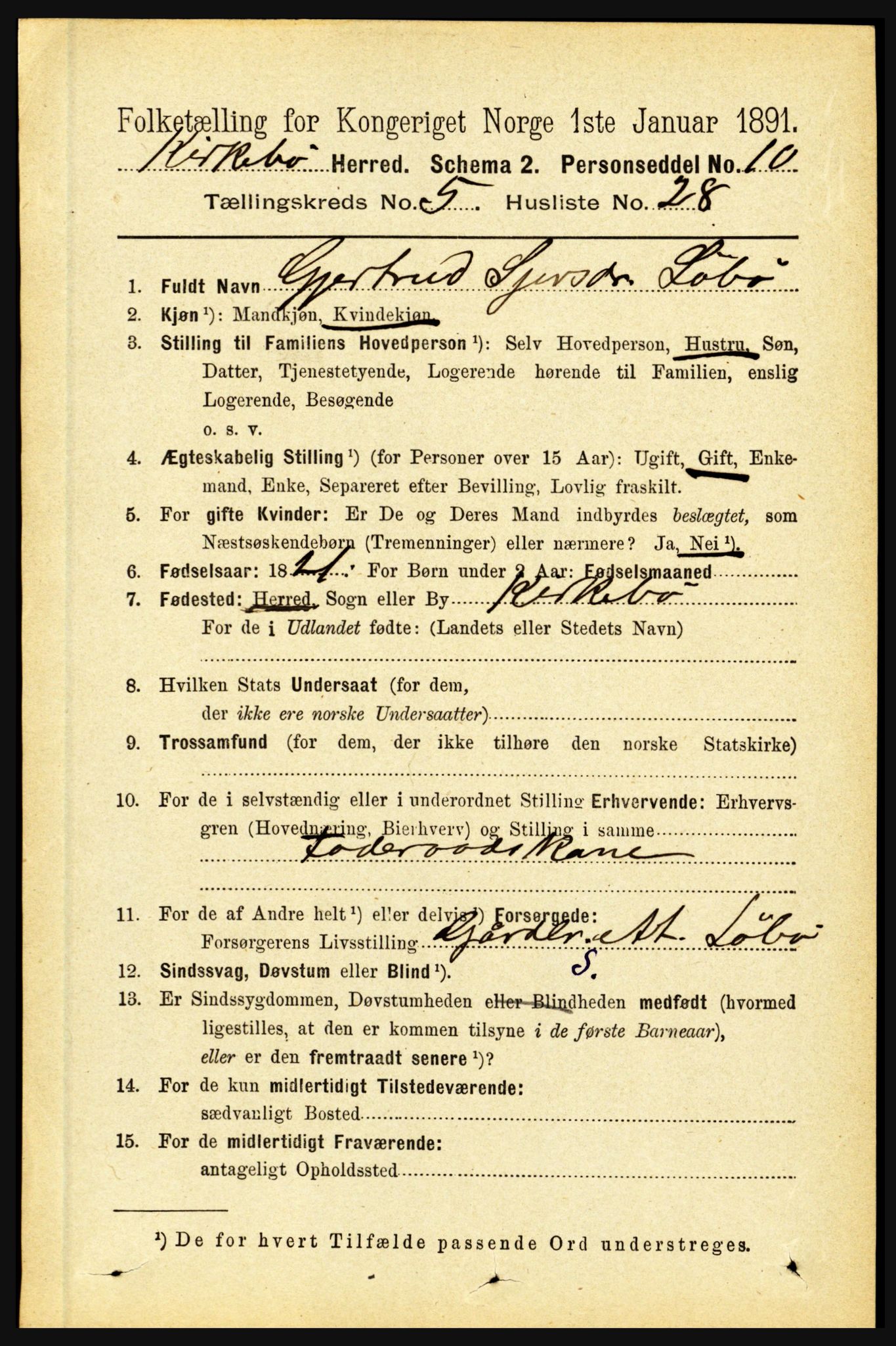 RA, 1891 census for 1416 Kyrkjebø, 1891, p. 1220