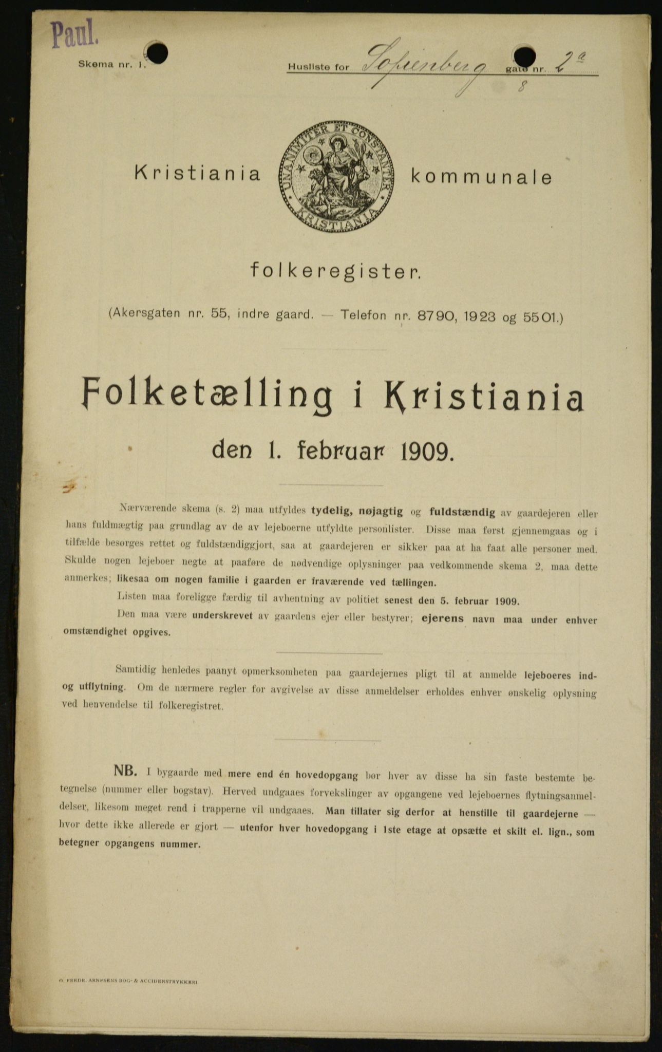 OBA, Municipal Census 1909 for Kristiania, 1909, p. 89000