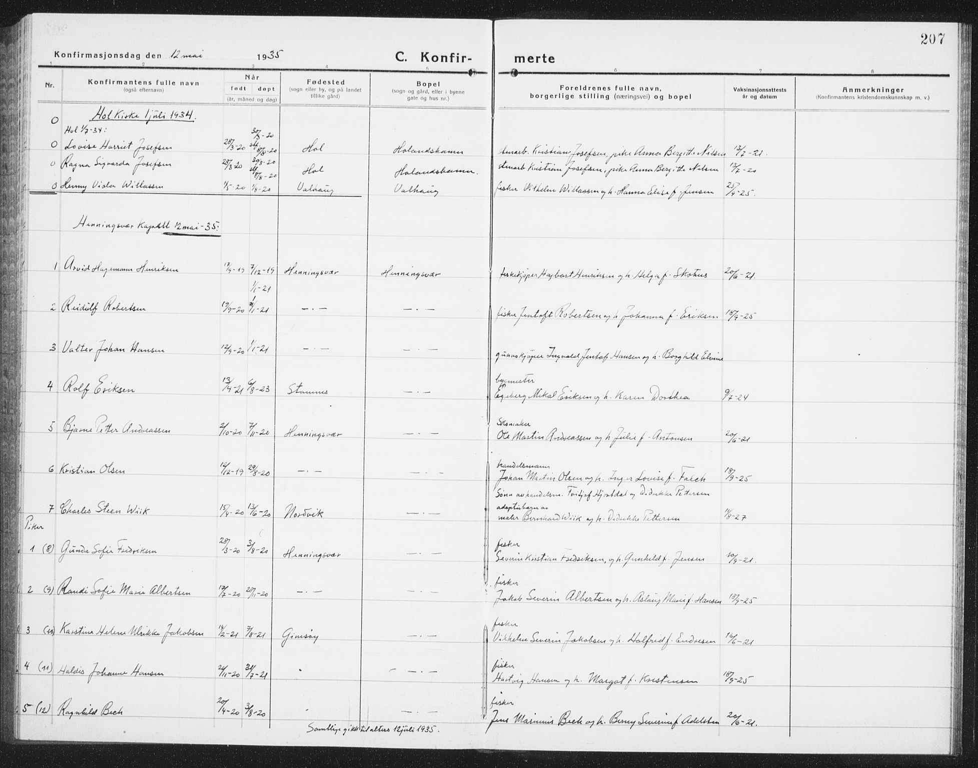 Ministerialprotokoller, klokkerbøker og fødselsregistre - Nordland, SAT/A-1459/874/L1081: Parish register (copy) no. 874C10, 1925-1941, p. 207