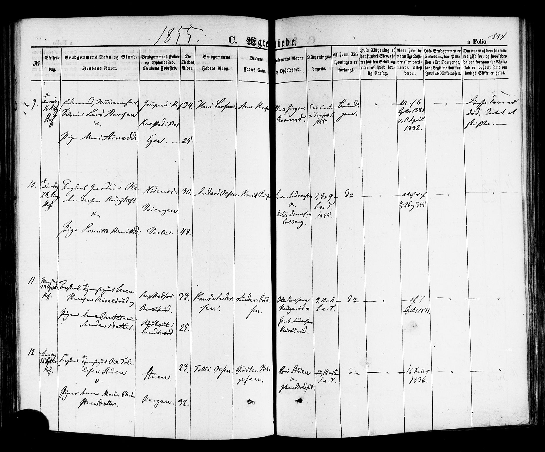 Hof kirkebøker, AV/SAKO-A-64/F/Fa/L0006: Parish register (official) no. I 6, 1851-1877, p. 334