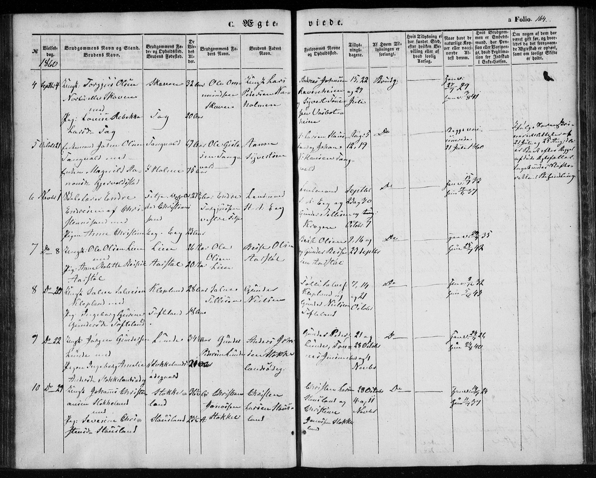 Søgne sokneprestkontor, AV/SAK-1111-0037/F/Fa/Fab/L0010: Parish register (official) no. A 10, 1853-1869, p. 164