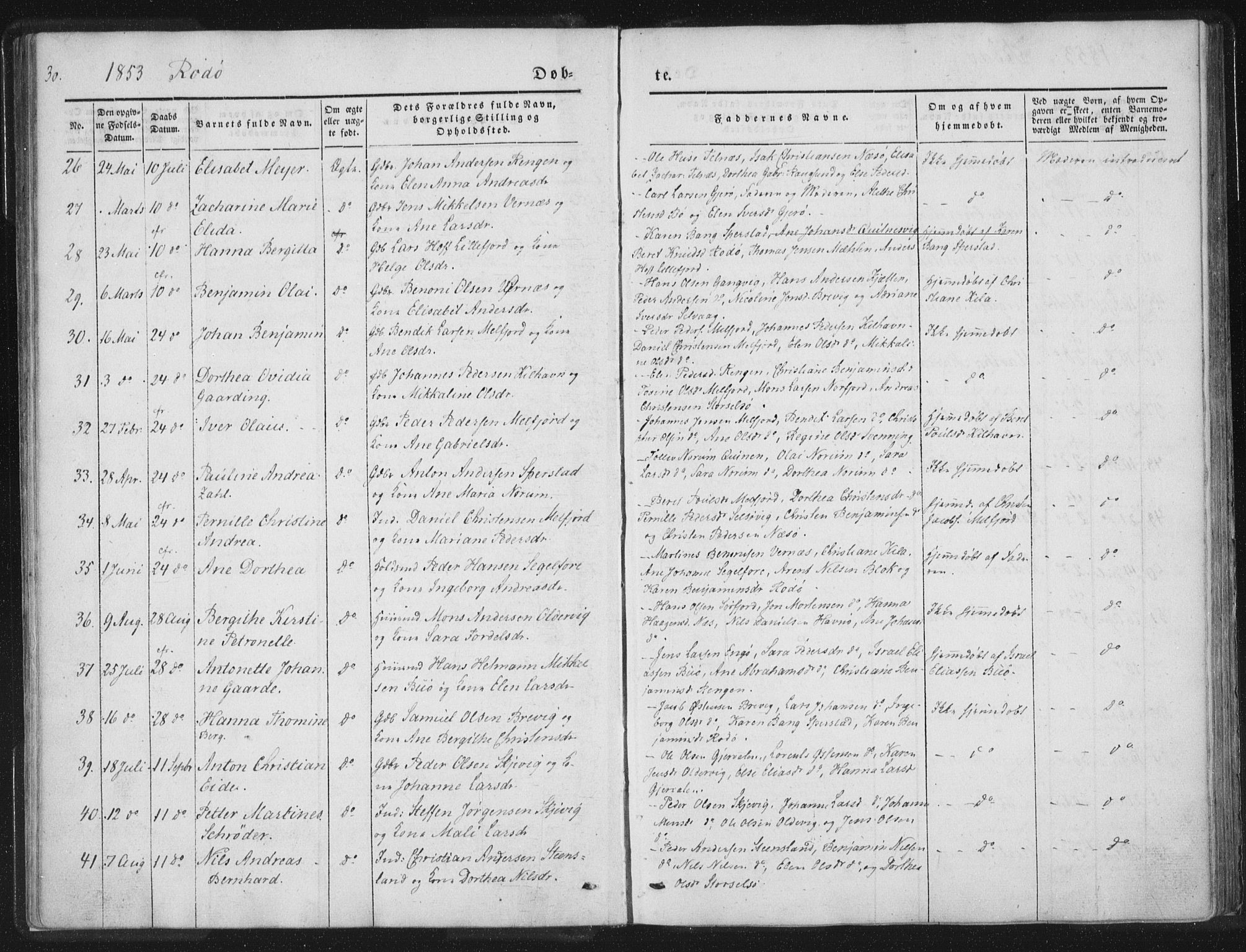 Ministerialprotokoller, klokkerbøker og fødselsregistre - Nordland, SAT/A-1459/841/L0602: Parish register (official) no. 841A08 /1, 1845-1859, p. 30