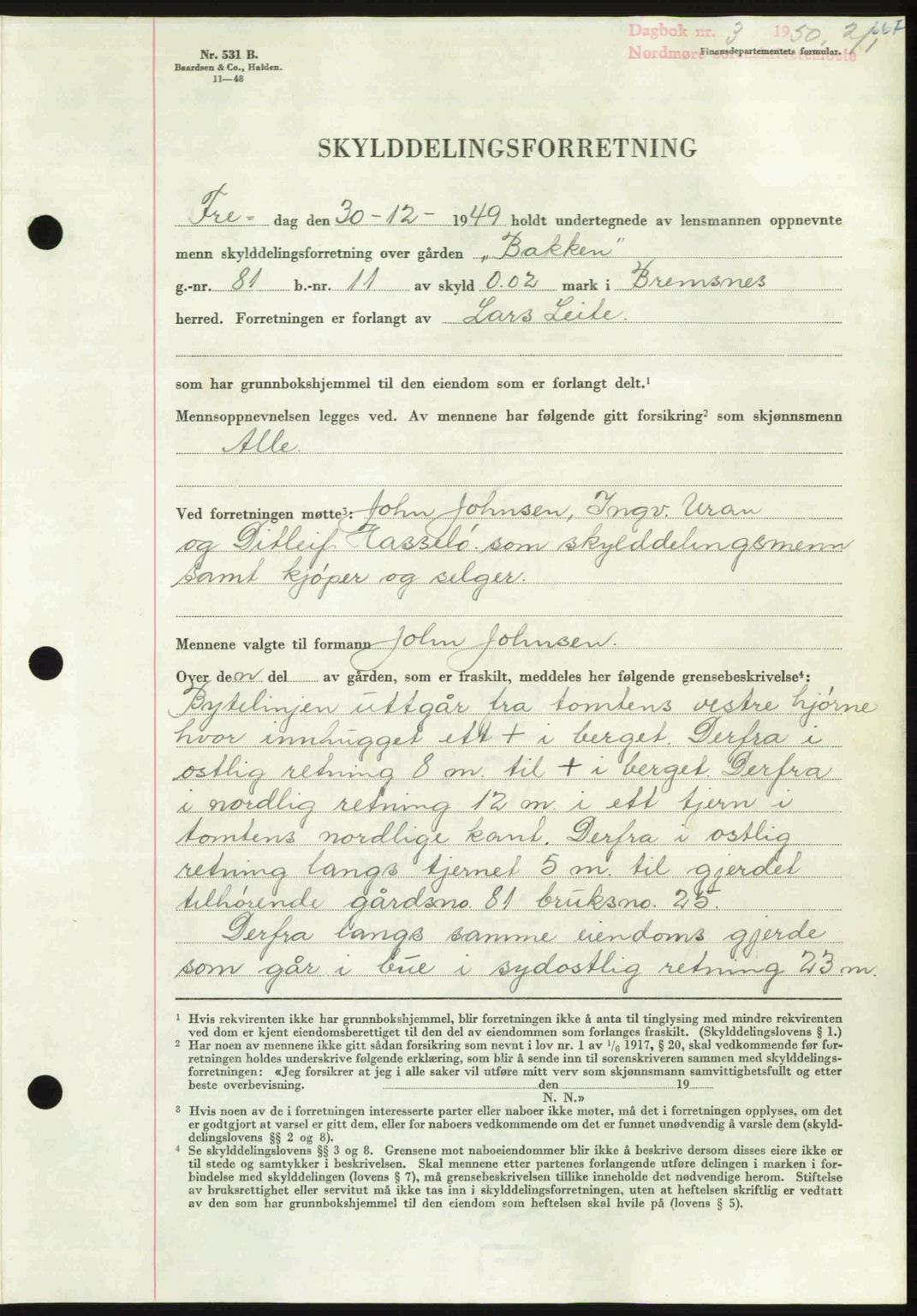 Nordmøre sorenskriveri, AV/SAT-A-4132/1/2/2Ca: Mortgage book no. A113, 1949-1950, Diary no: : 3/1950