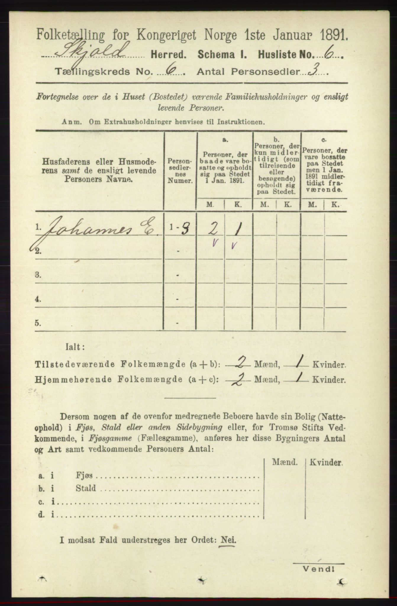 RA, 1891 census for 1154 Skjold, 1891, p. 955