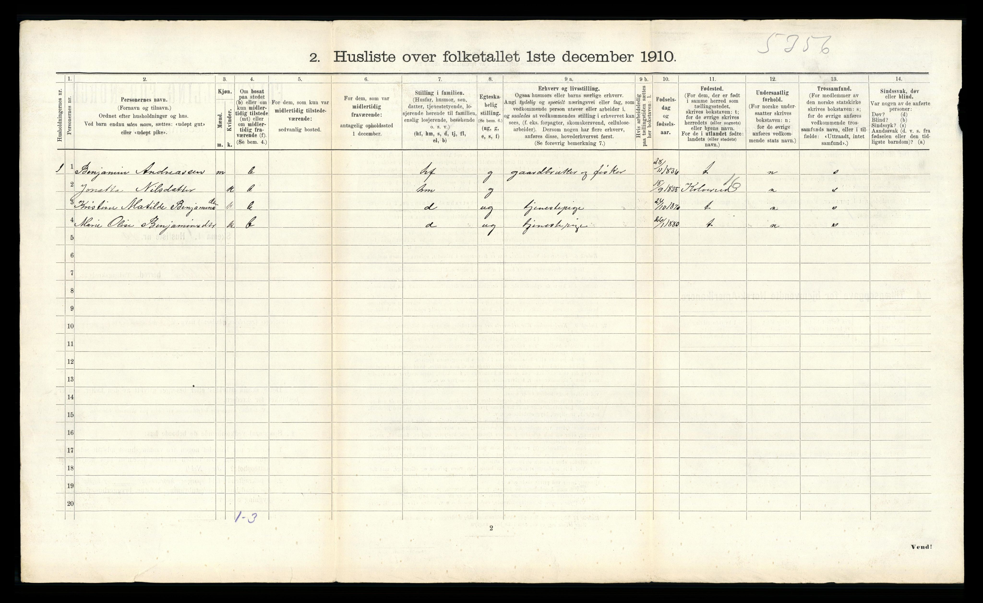 RA, 1910 census for Vikna, 1910, p. 124