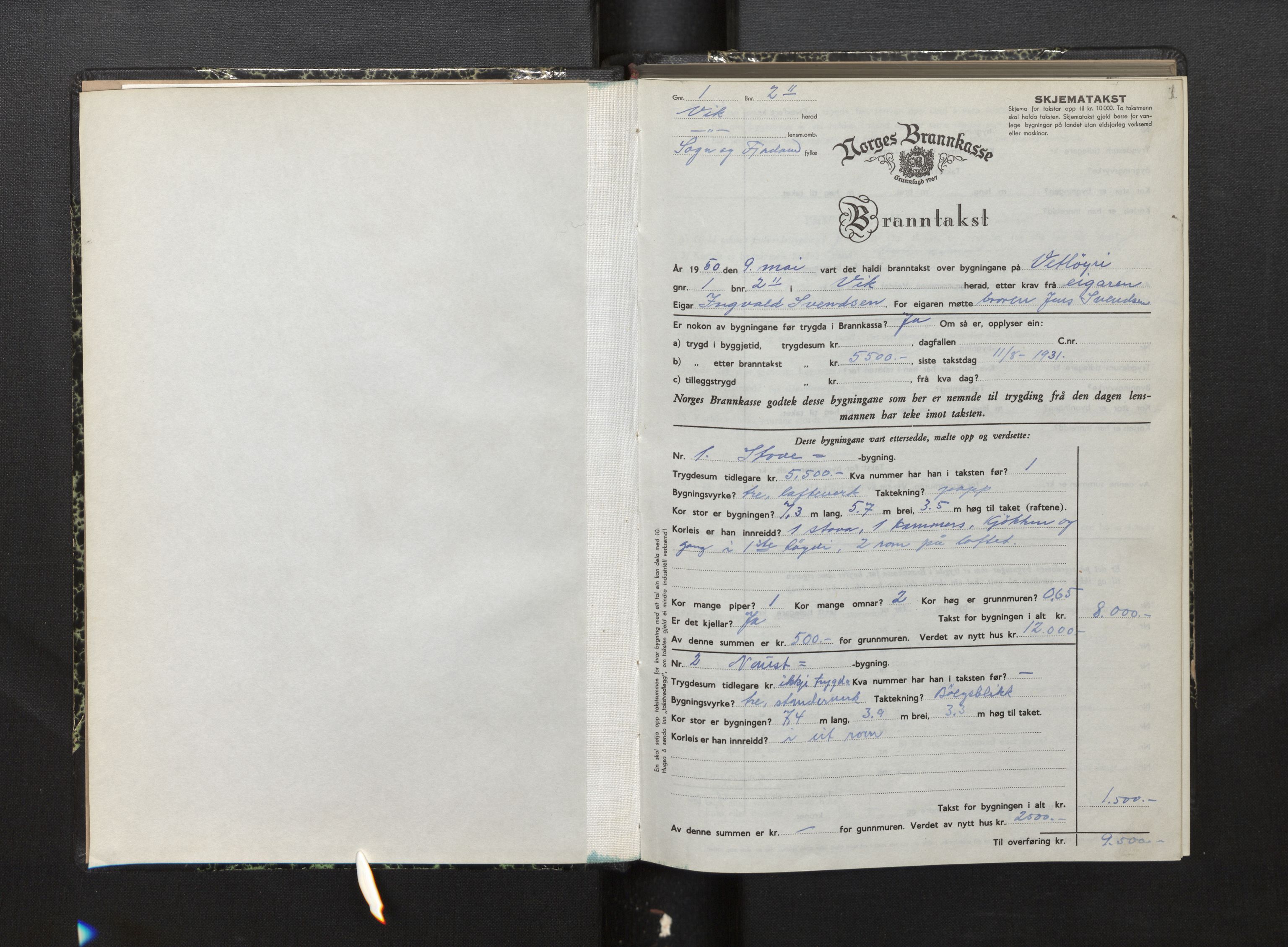 Lensmannen i Vik, AV/SAB-A-30301/0012/L0007: Branntakstprotokoll, skjematakst, 1950-1955, p. 1