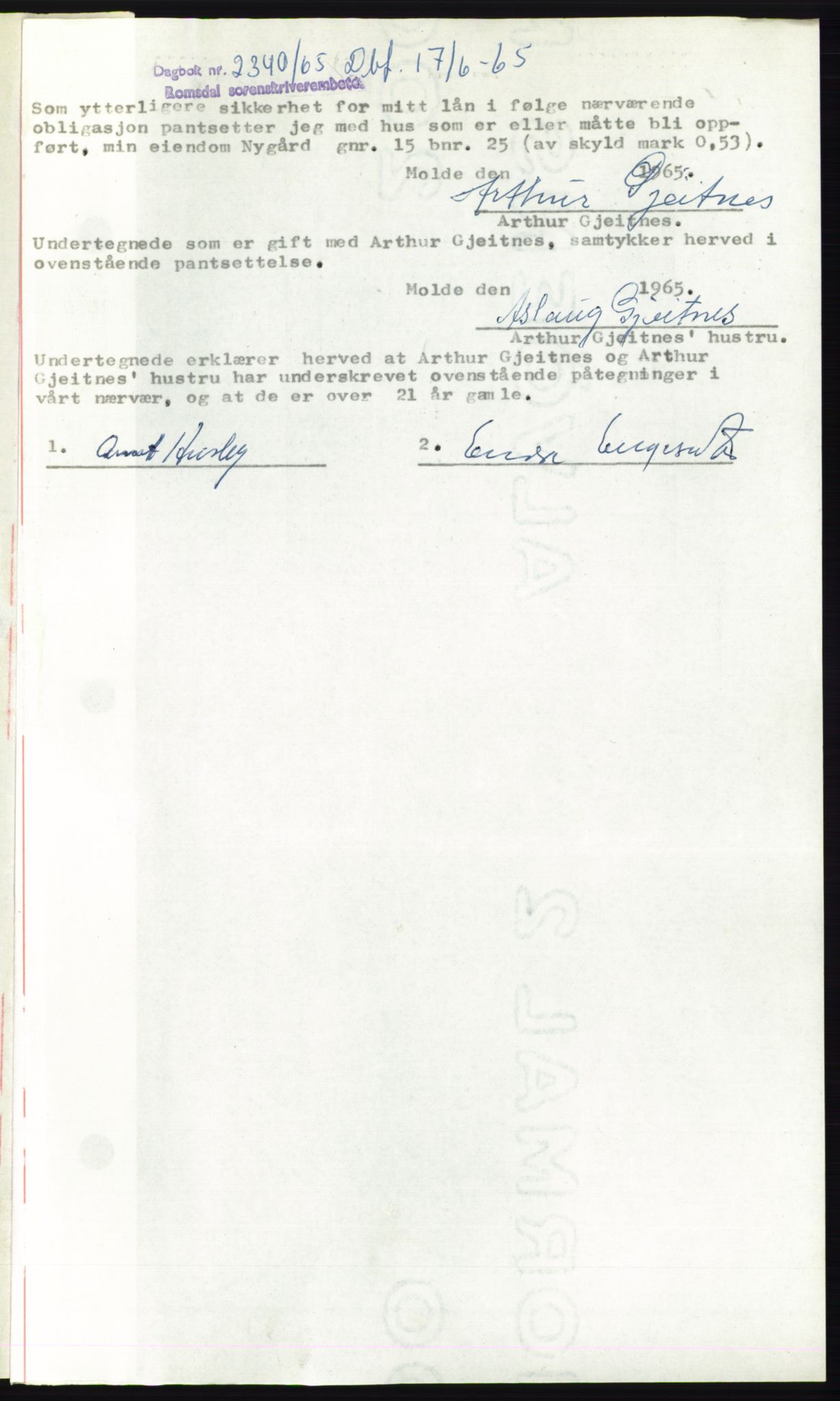 Romsdal sorenskriveri, AV/SAT-A-4149/1/2/2C: Mortgage book no. B5, 1949-1950, Diary no: : 2340/1965