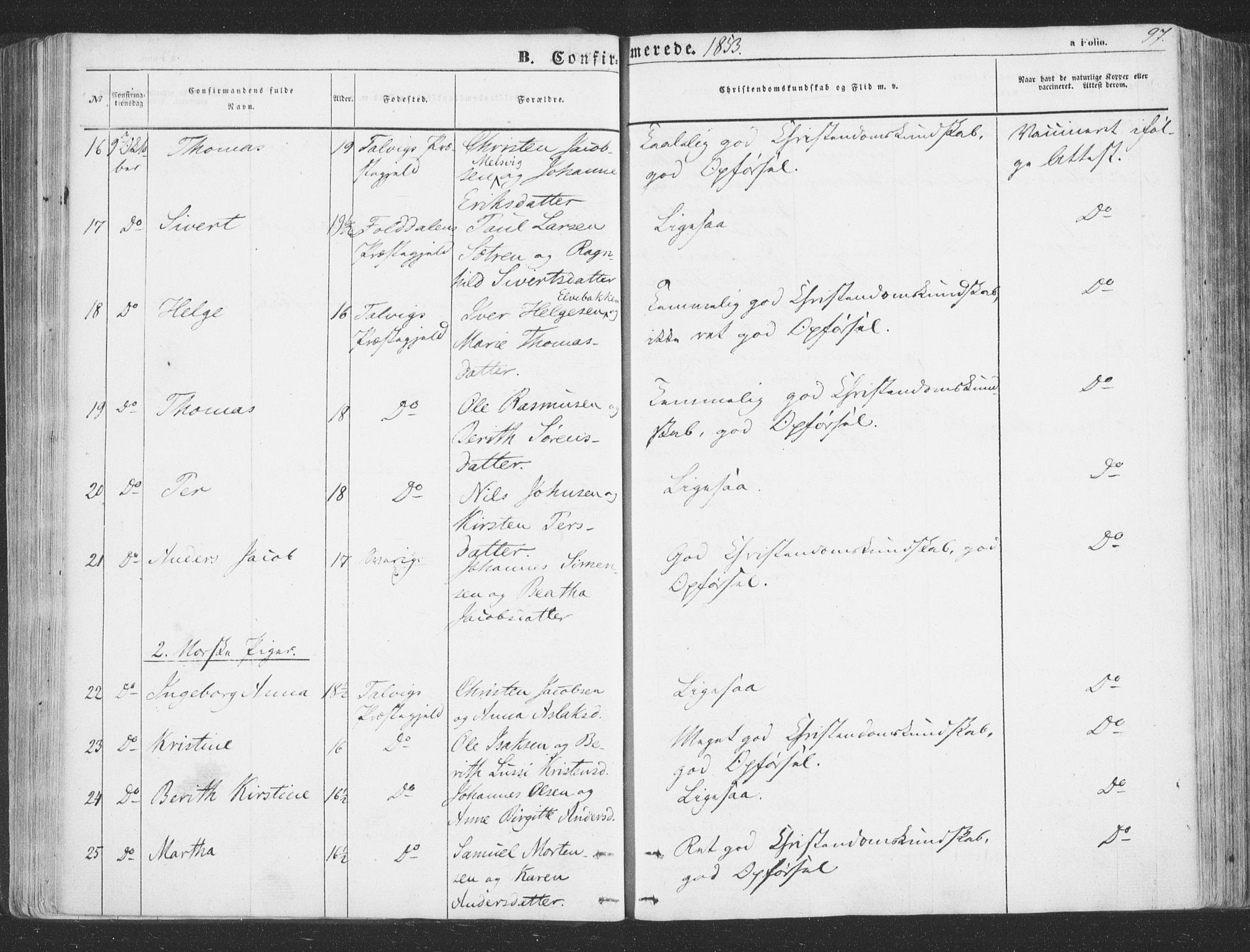 Talvik sokneprestkontor, SATØ/S-1337/H/Ha/L0010kirke: Parish register (official) no. 10, 1852-1864, p. 97