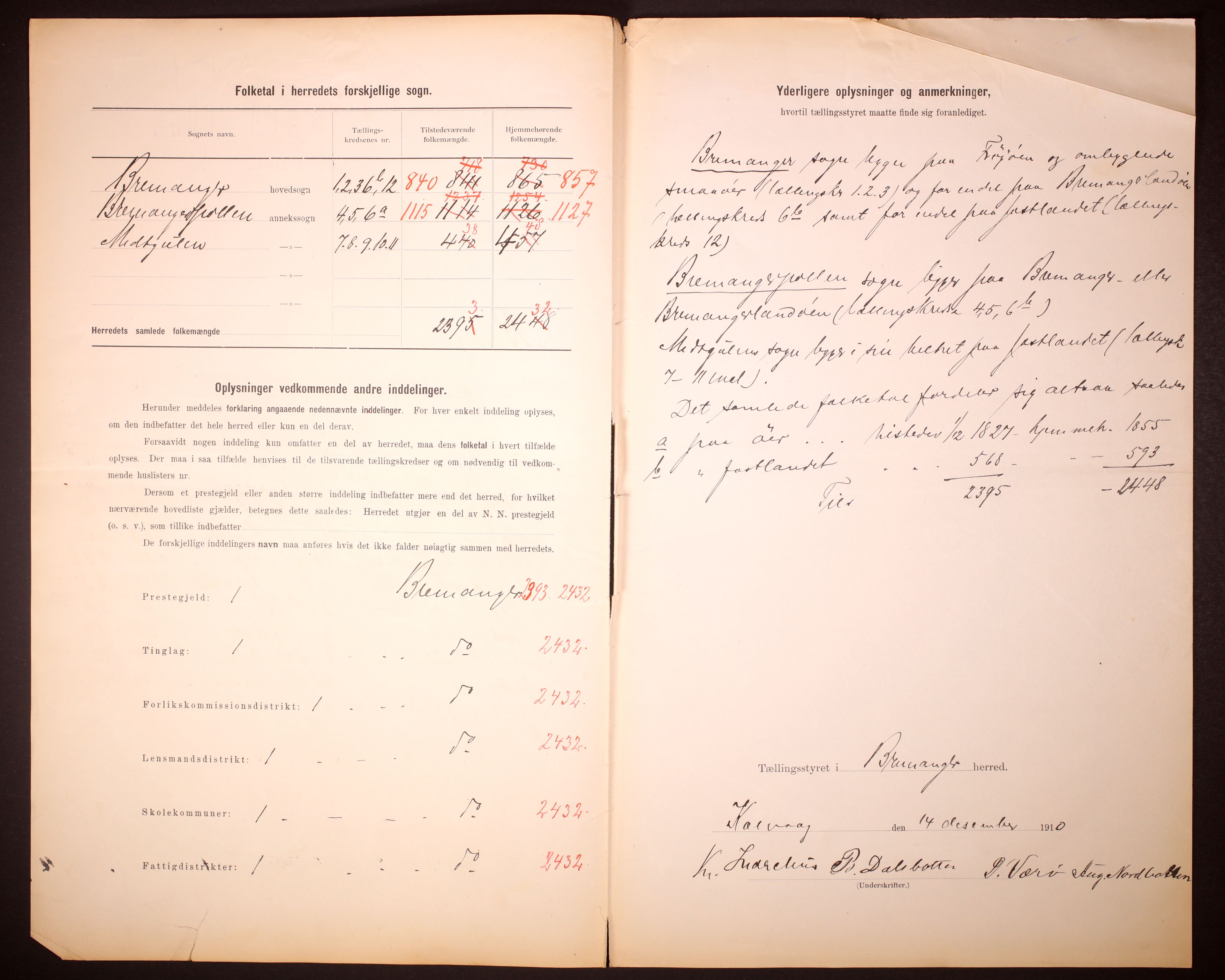 RA, 1910 census for Bremanger, 1910, p. 3