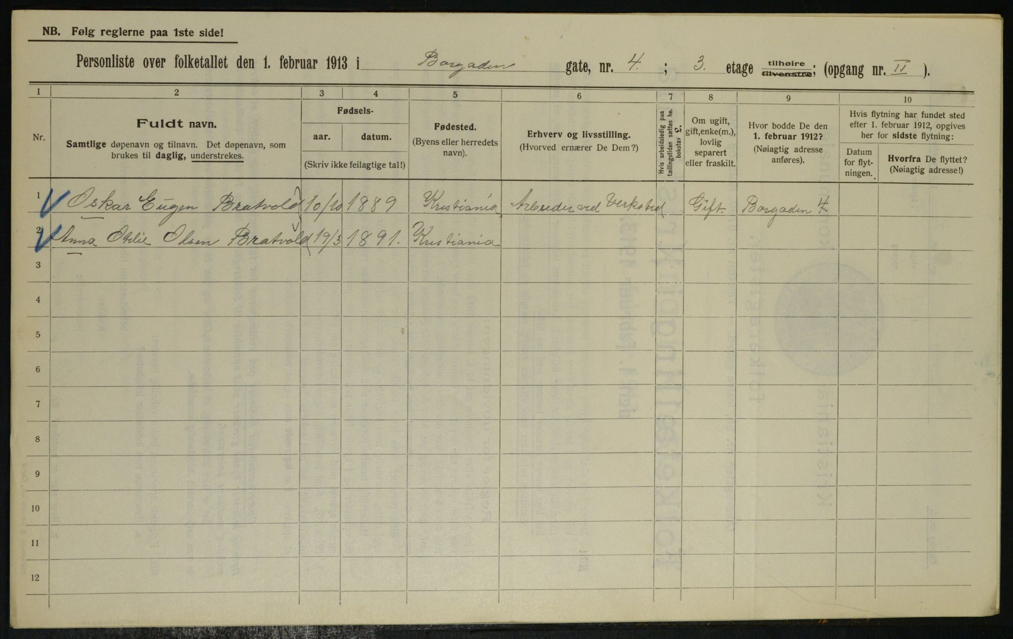 OBA, Municipal Census 1913 for Kristiania, 1913, p. 7588