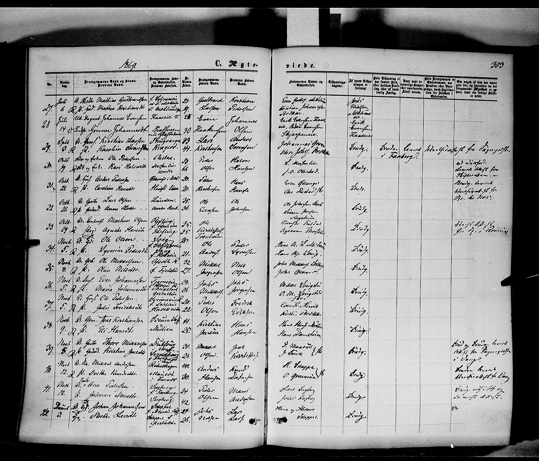 Ringsaker prestekontor, SAH/PREST-014/K/Ka/L0010: Parish register (official) no. 10, 1861-1869, p. 303