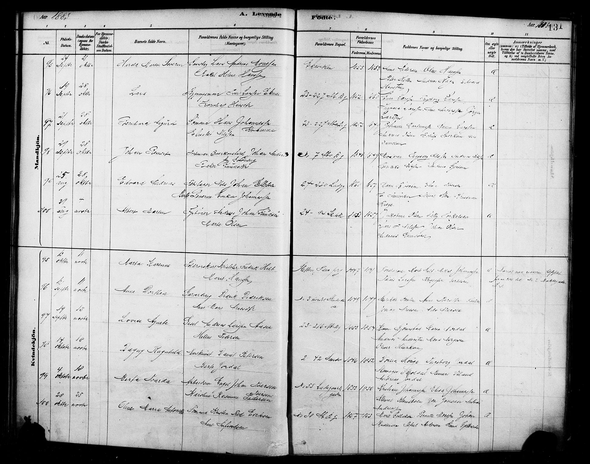 Sandviken Sokneprestembete, AV/SAB-A-77601/H/Ha/L0004: Parish register (official) no. B 1, 1878-1891, p. 131