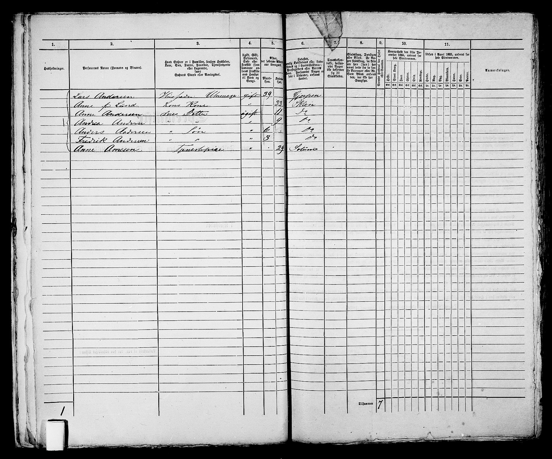 RA, 1865 census for Skien, 1865, p. 429