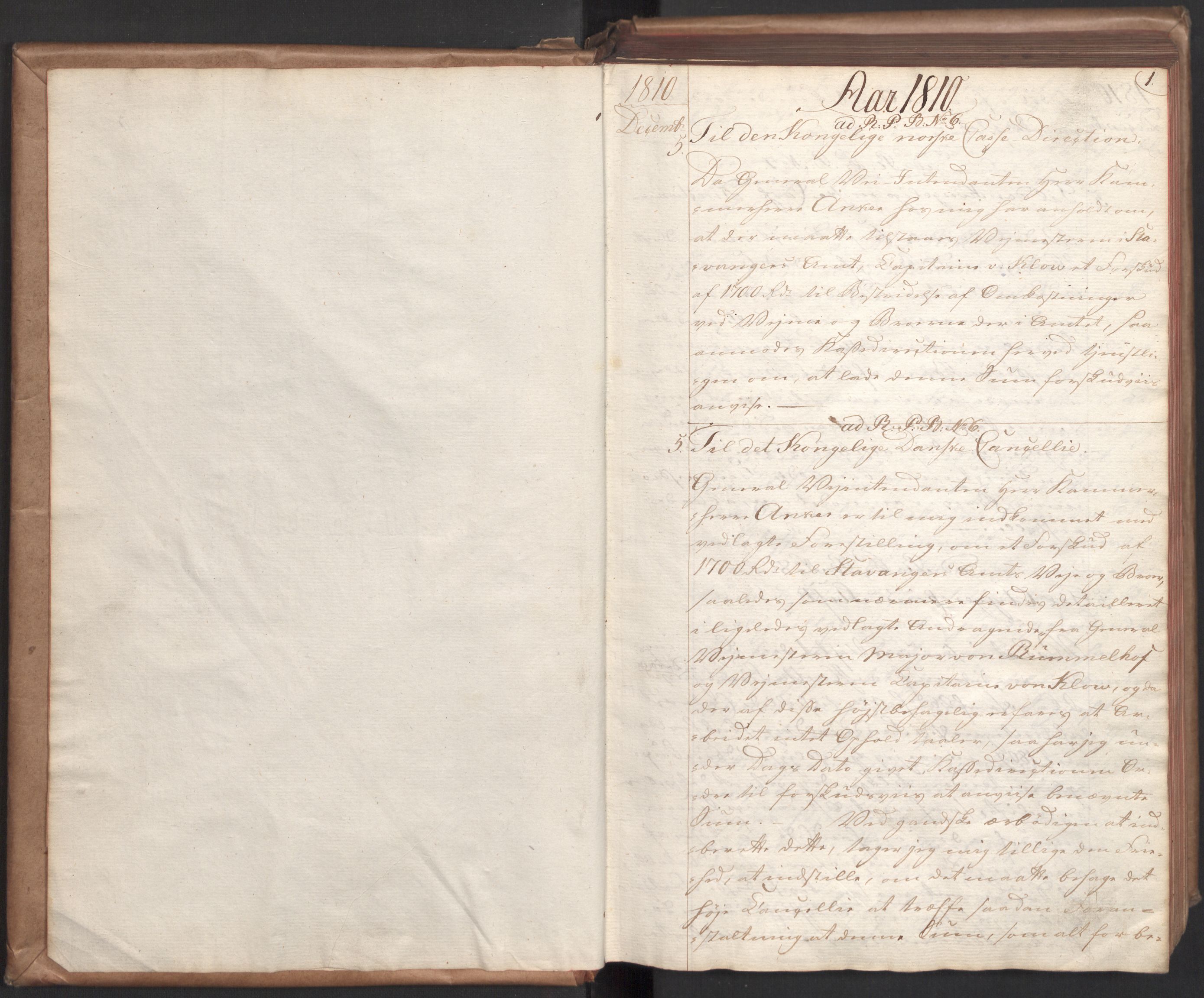 Stattholderembetet 1810-1814, 2. kontor (Kontor B), AV/RA-EA-5432/Bc/L0001: Korrespondanseprotokoll, 1810-1812, p. 1a