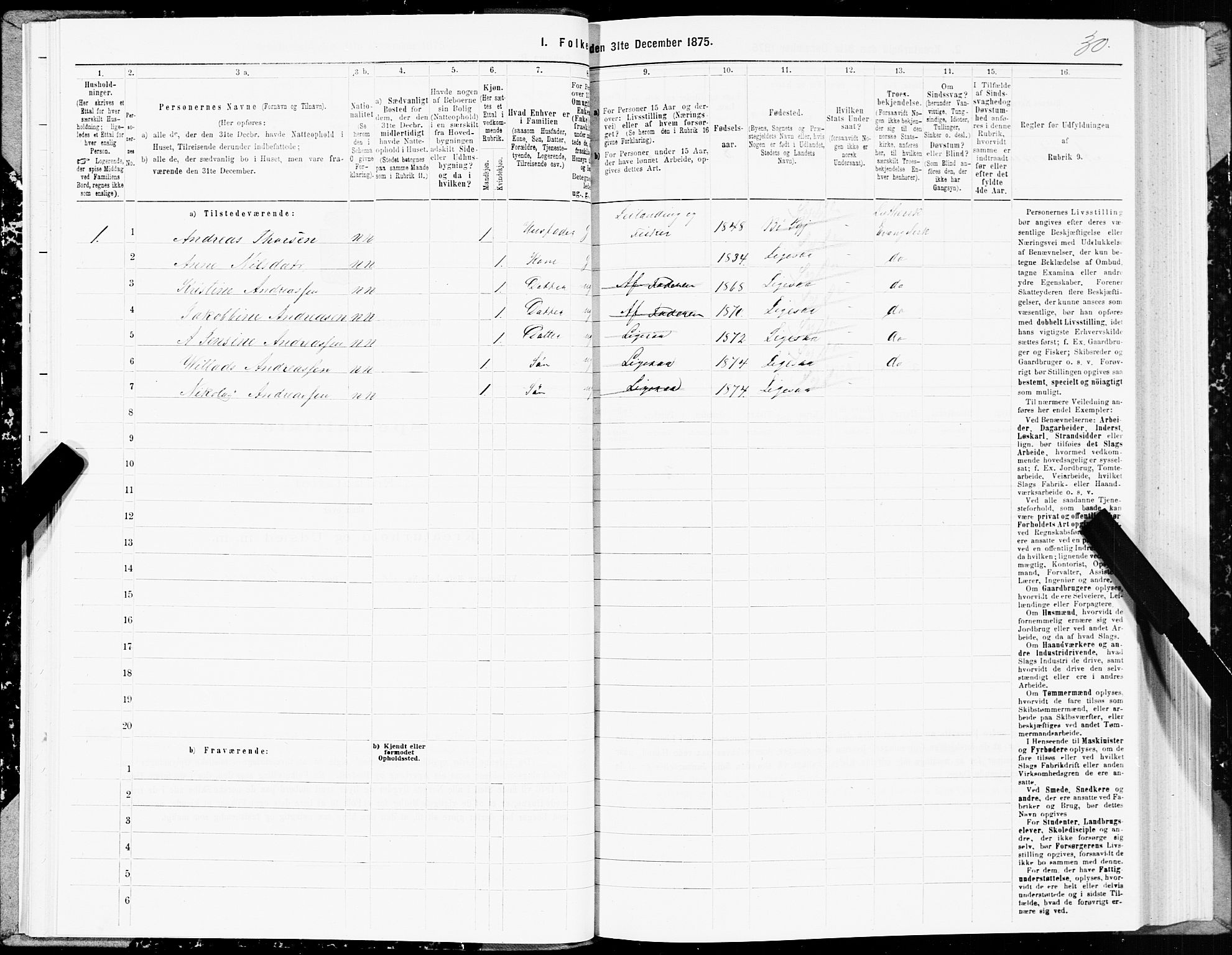 SAT, 1875 census for 1867P Bø, 1875, p. 1030