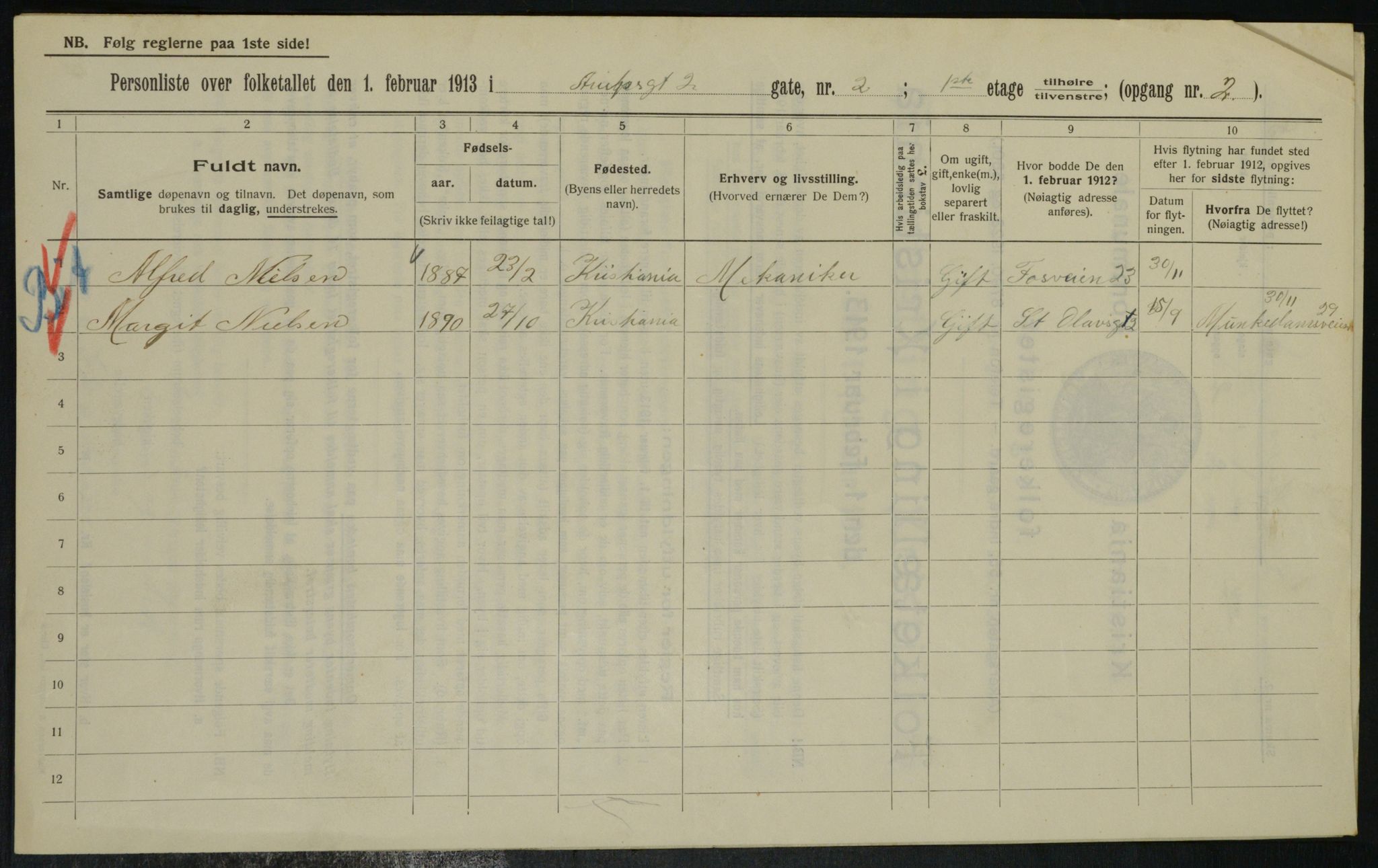 OBA, Municipal Census 1913 for Kristiania, 1913, p. 2069