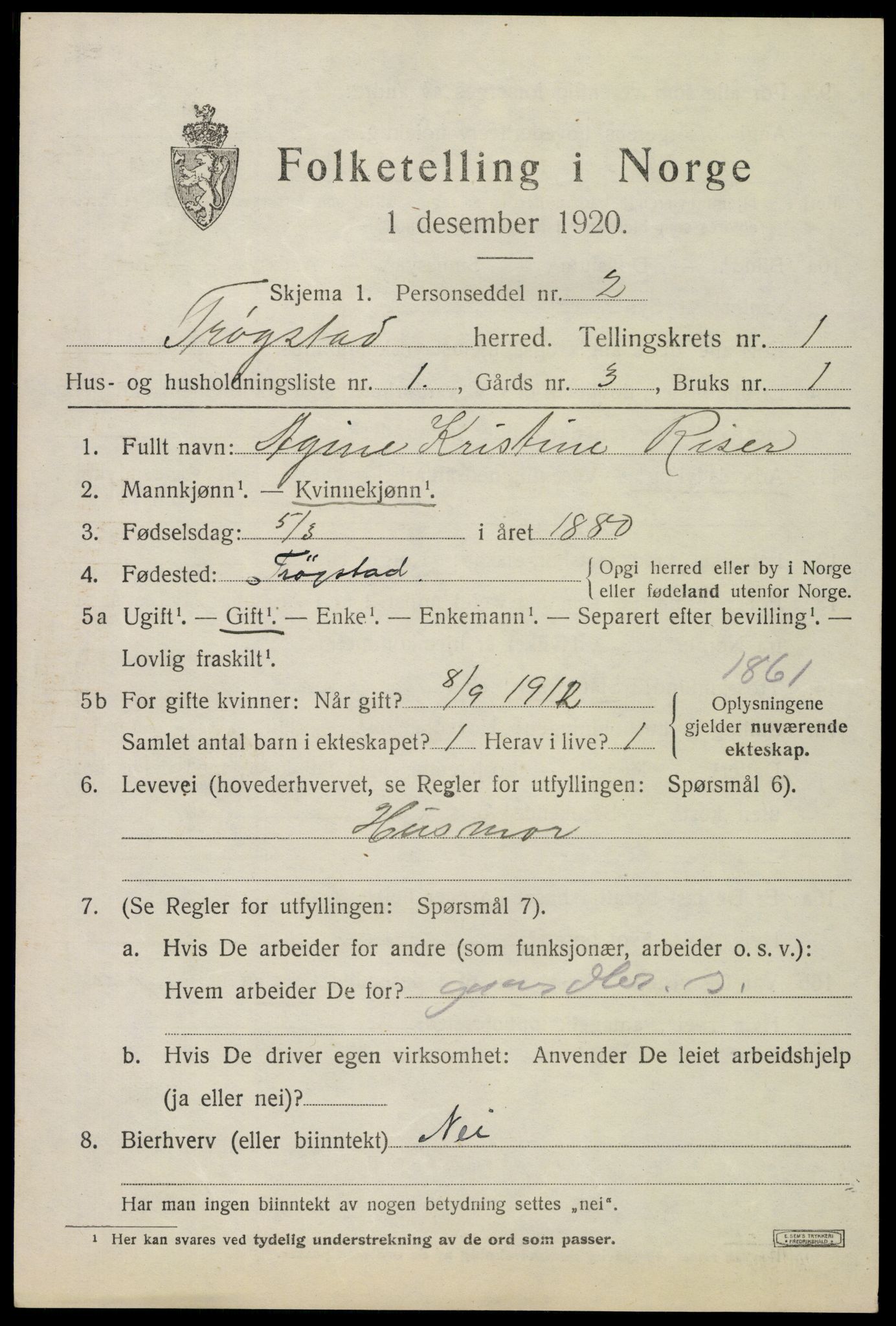 SAO, 1920 census for Trøgstad, 1920, p. 1400