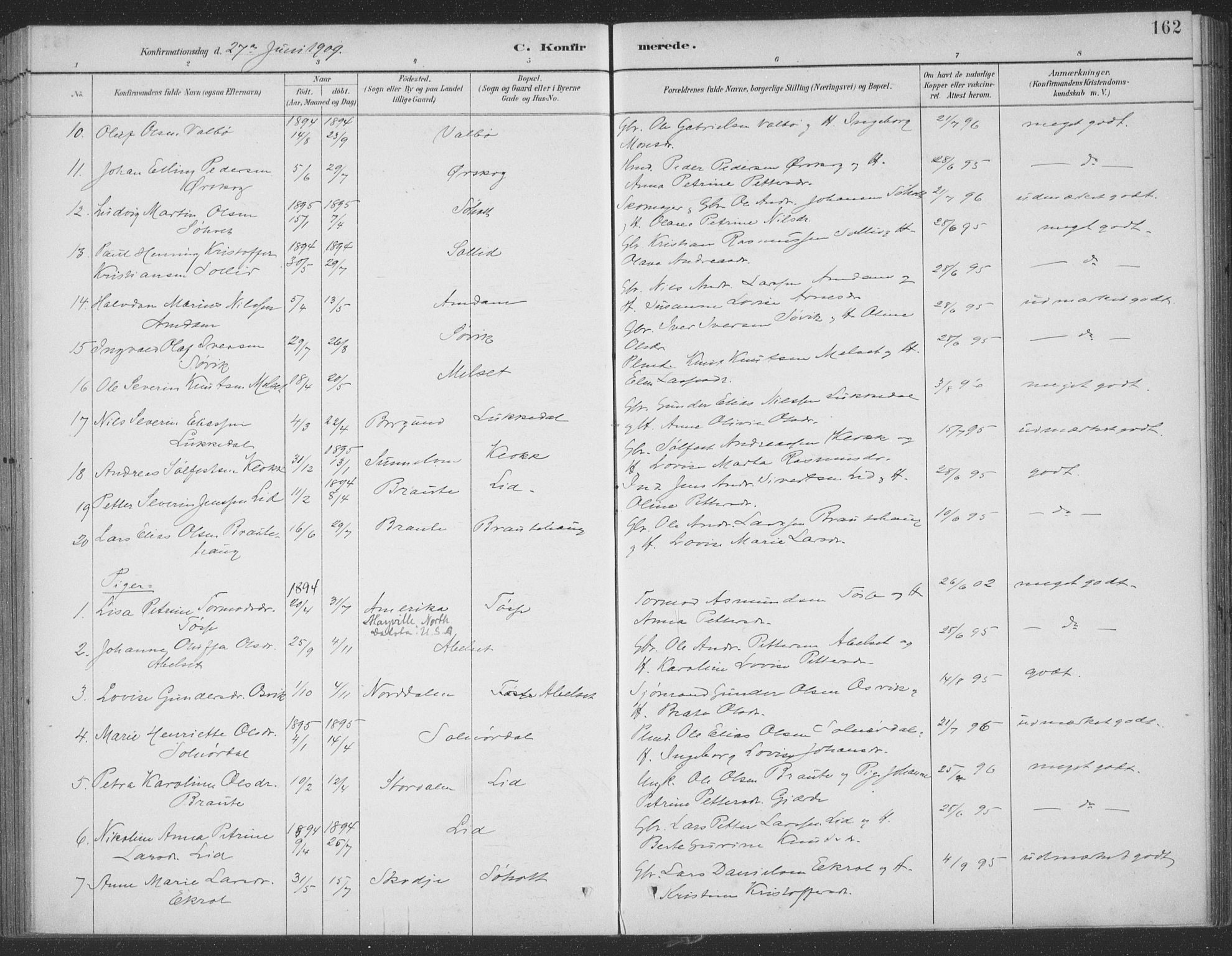 Ministerialprotokoller, klokkerbøker og fødselsregistre - Møre og Romsdal, AV/SAT-A-1454/522/L0316: Parish register (official) no. 522A11, 1890-1911, p. 162