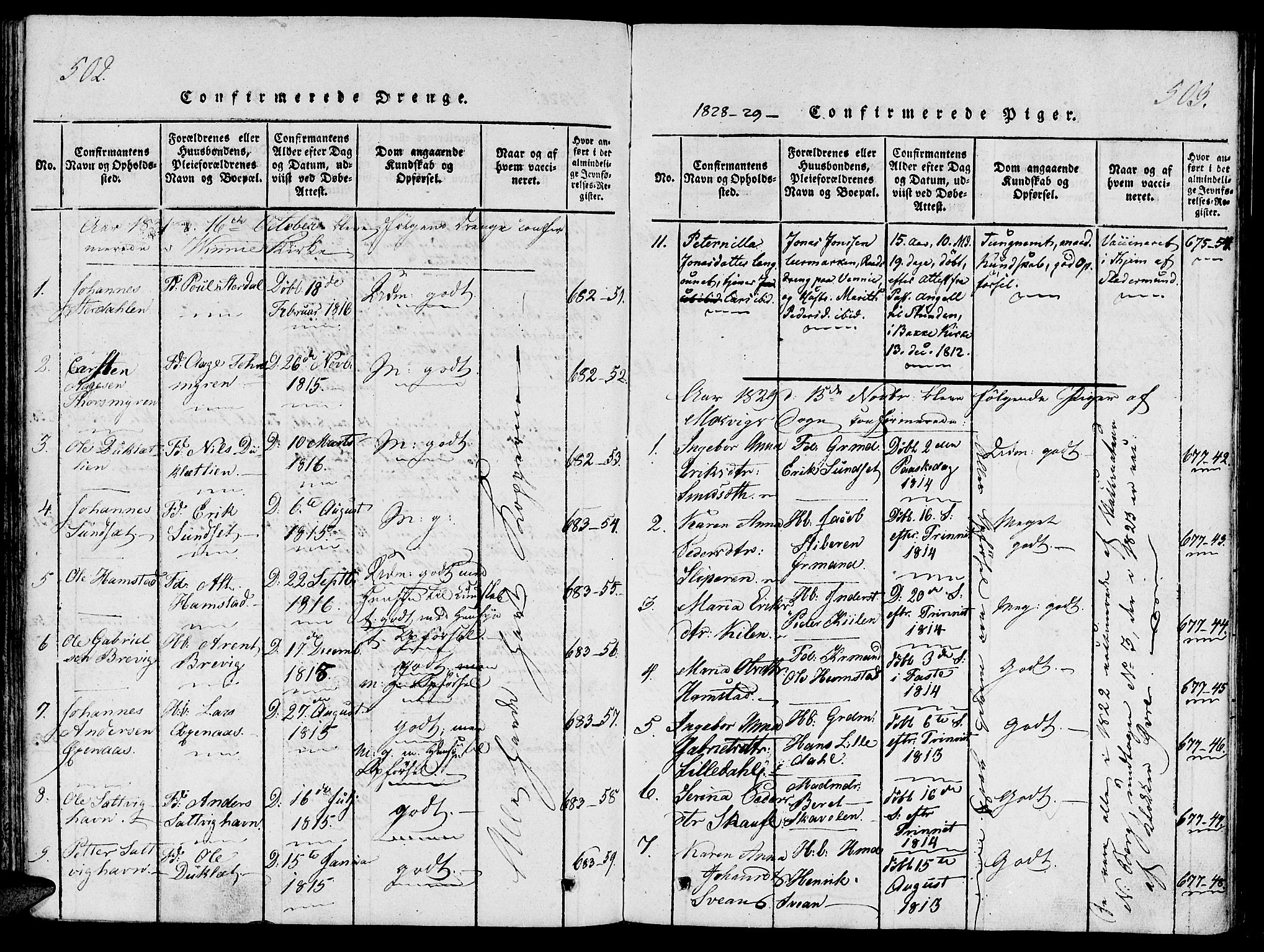 Ministerialprotokoller, klokkerbøker og fødselsregistre - Nord-Trøndelag, SAT/A-1458/733/L0322: Parish register (official) no. 733A01, 1817-1842, p. 502-503