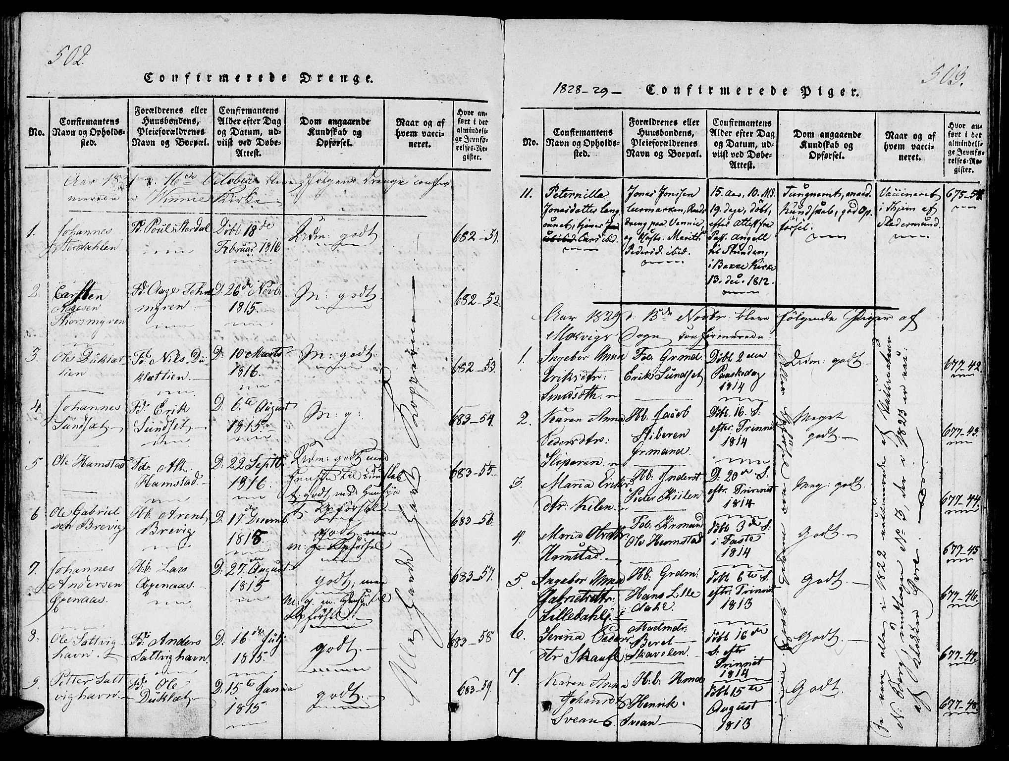 Ministerialprotokoller, klokkerbøker og fødselsregistre - Nord-Trøndelag, AV/SAT-A-1458/733/L0322: Parish register (official) no. 733A01, 1817-1842, p. 502-503