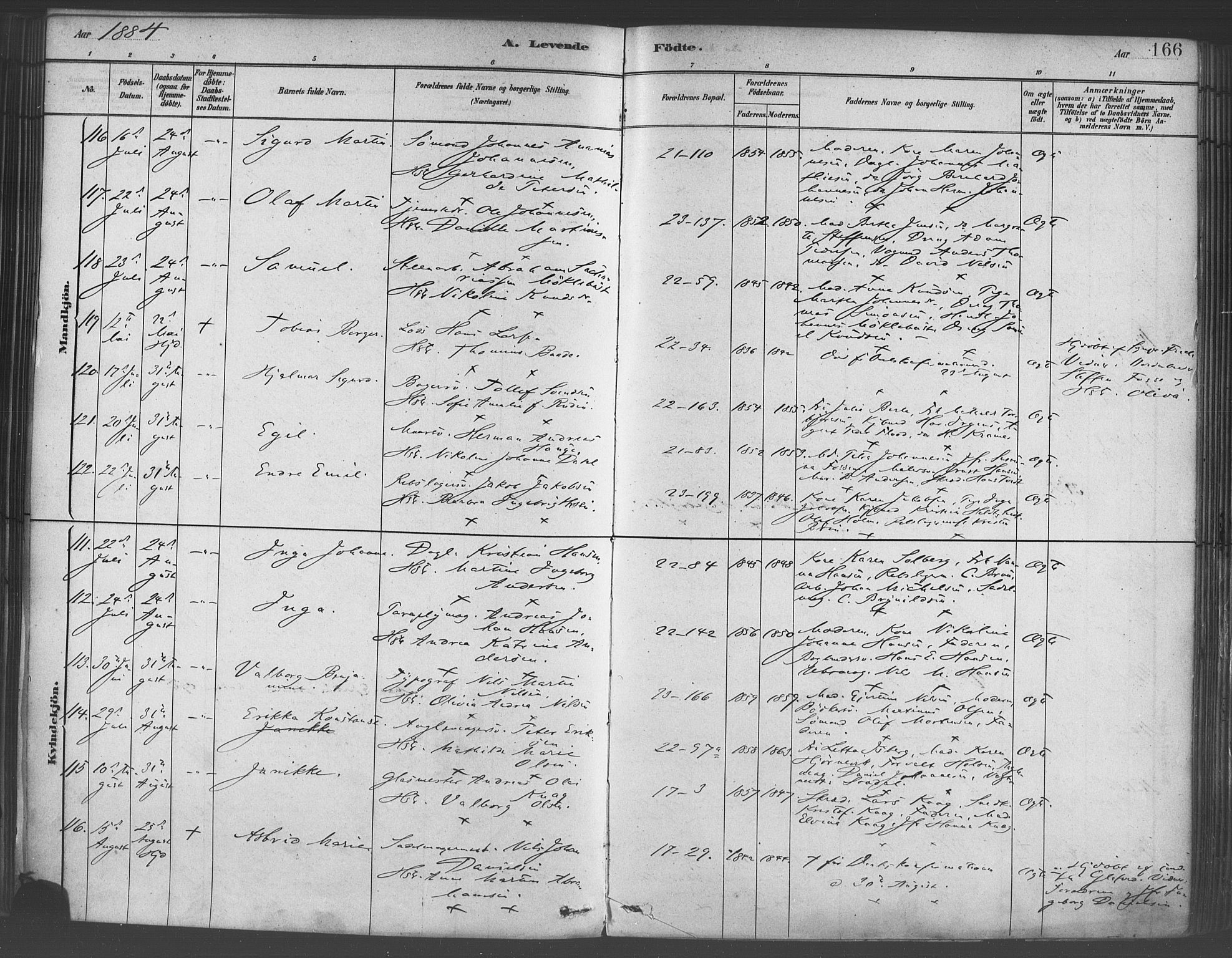 Korskirken sokneprestembete, SAB/A-76101/H/Haa/L0021: Parish register (official) no. B 7, 1878-1889, p. 166