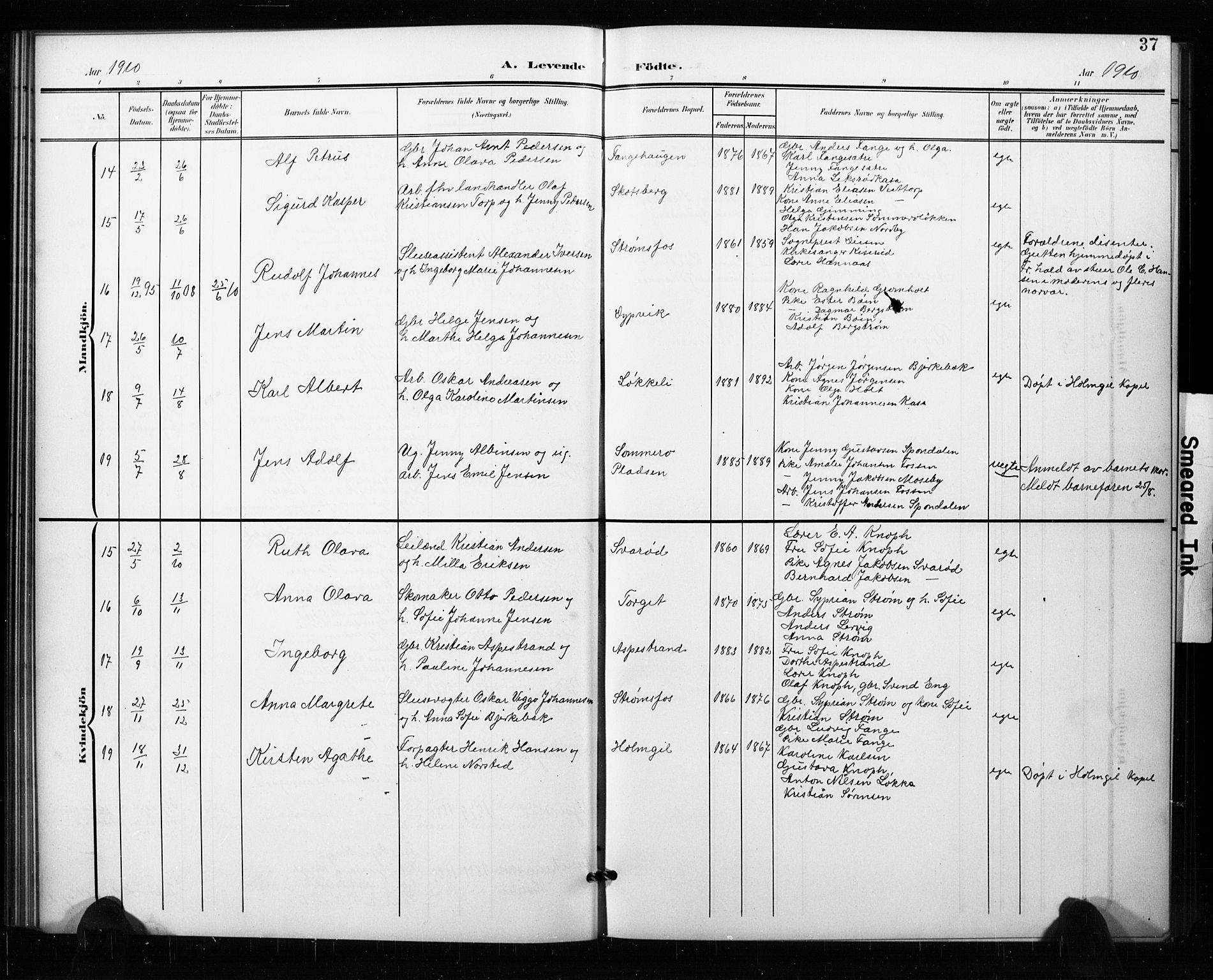 Aremark prestekontor Kirkebøker, AV/SAO-A-10899/G/Ga/L0002: Parish register (copy) no. I 2, 1901-1928, p. 37