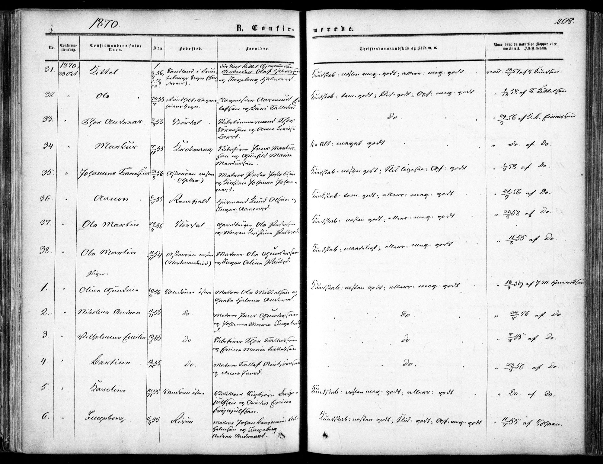 Dypvåg sokneprestkontor, AV/SAK-1111-0007/F/Fa/Faa/L0006: Parish register (official) no. A 6, 1855-1872, p. 208