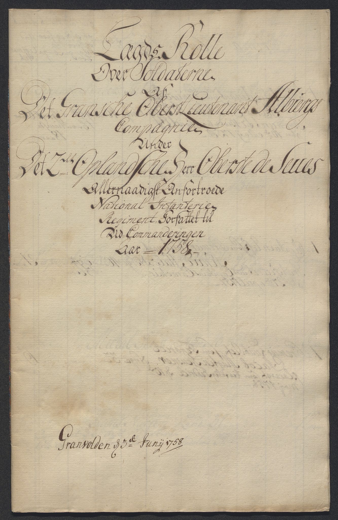 Kommanderende general (KG I) med Det norske krigsdirektorium, AV/RA-EA-5419/E/Ec/L0021: Ruller over nedkommanderte mannskap, 1758-1762, p. 454