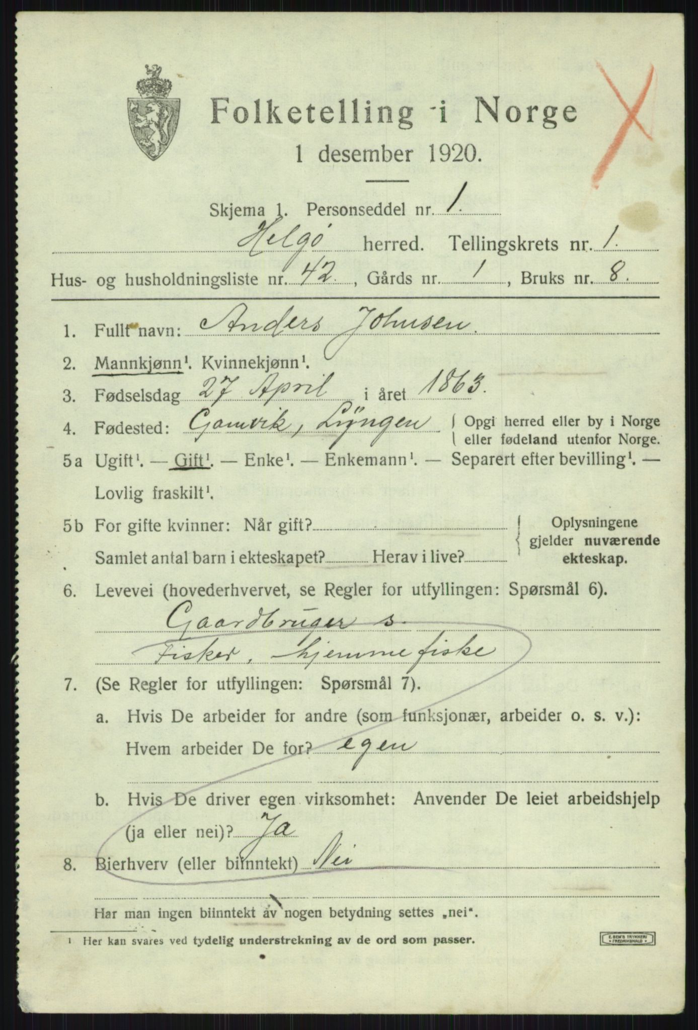 SATØ, 1920 census for Helgøy, 1920, p. 1066