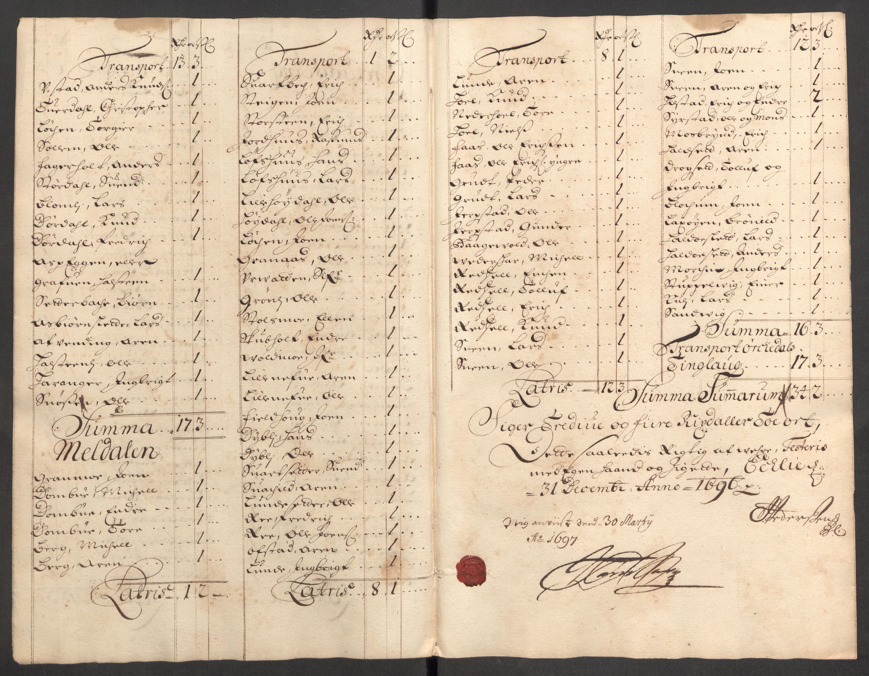 Rentekammeret inntil 1814, Reviderte regnskaper, Fogderegnskap, AV/RA-EA-4092/R60/L3946: Fogderegnskap Orkdal og Gauldal, 1696, p. 179