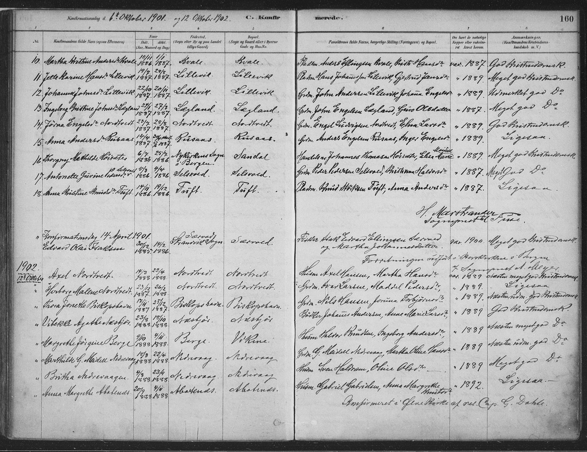Fusa sokneprestembete, SAB/A-75401/H/Haa: Parish register (official) no. D 1, 1880-1938, p. 160