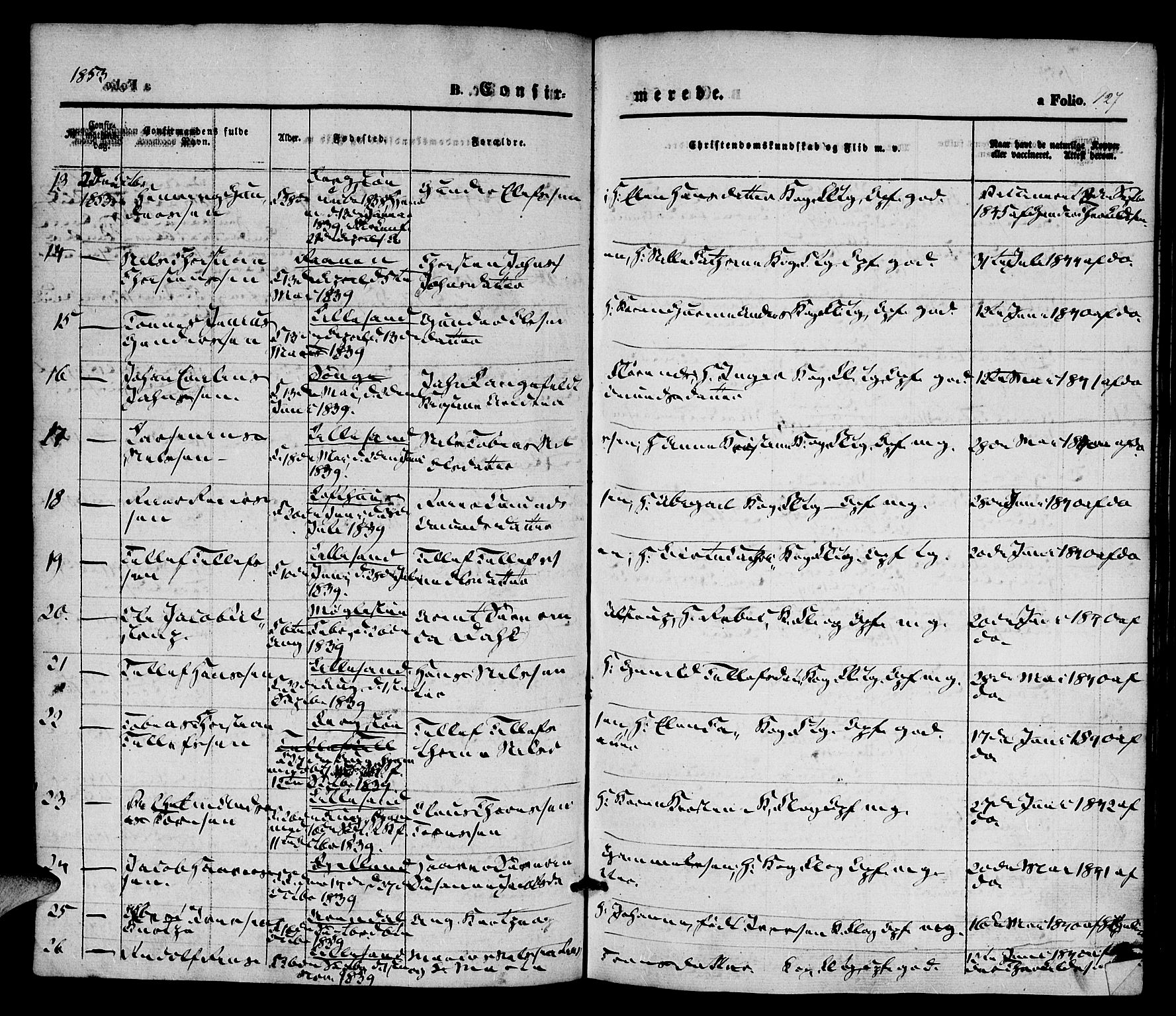 Vestre Moland sokneprestkontor, AV/SAK-1111-0046/F/Fa/Fab/L0006: Parish register (official) no. A 6, 1850-1858, p. 127