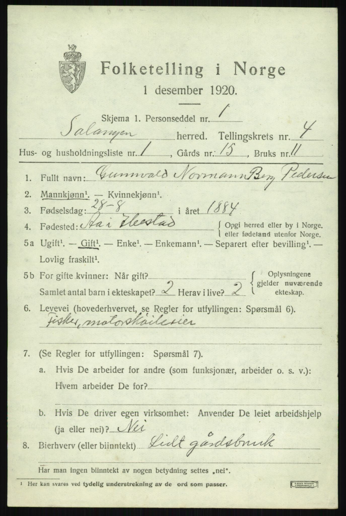 SATØ, 1920 census for Salangen, 1920, p. 2278