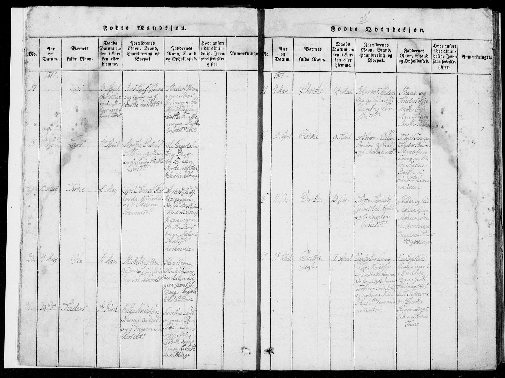 Strandebarm sokneprestembete, AV/SAB-A-78401/H/Hab: Parish register (copy) no. A  1, 1816-1826, p. 5