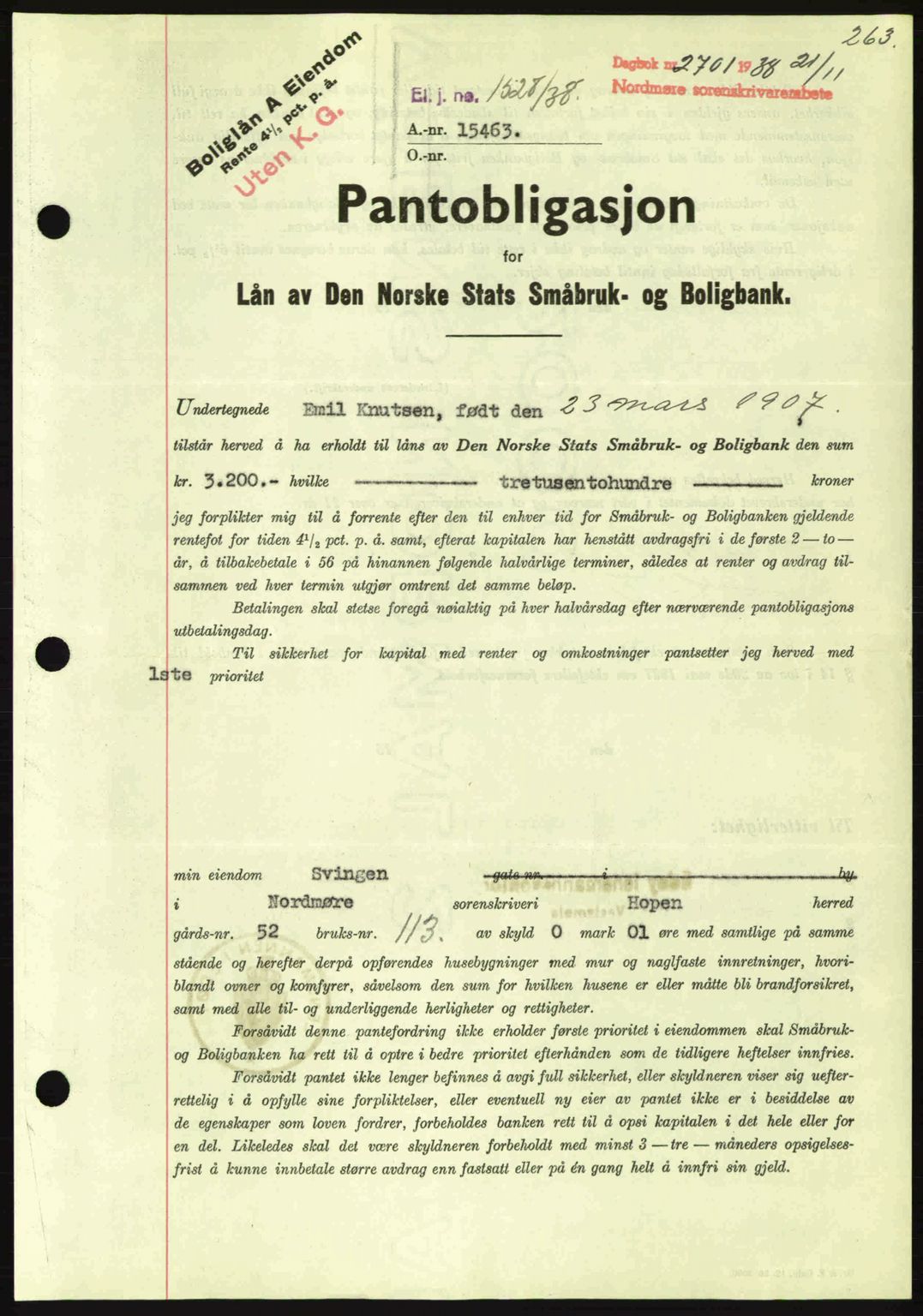 Nordmøre sorenskriveri, SAT/A-4132/1/2/2Ca: Mortgage book no. B84, 1938-1939, Diary no: : 2701/1938