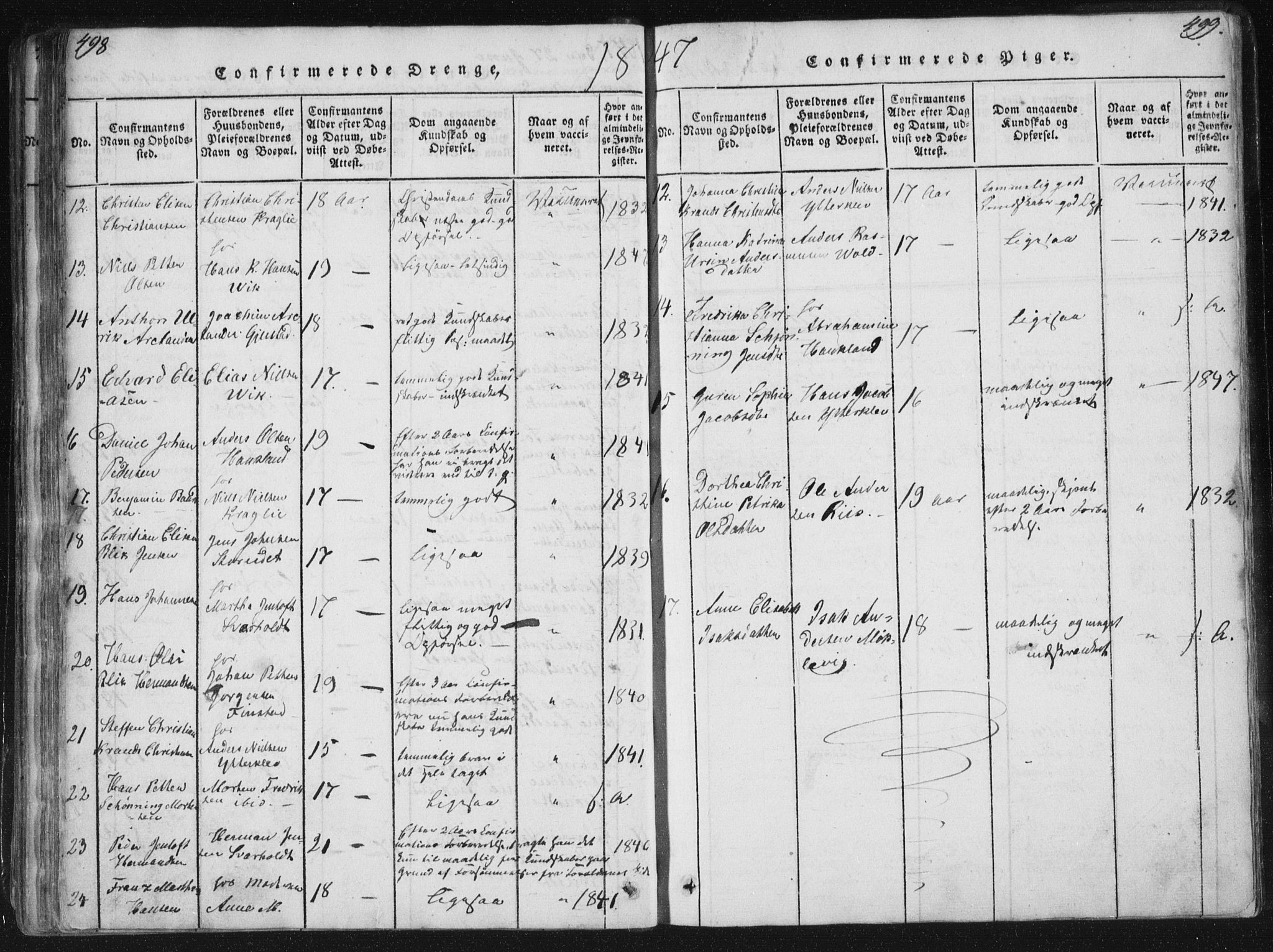 Ministerialprotokoller, klokkerbøker og fødselsregistre - Nordland, AV/SAT-A-1459/881/L1164: Parish register (copy) no. 881C01, 1818-1853, p. 498-499