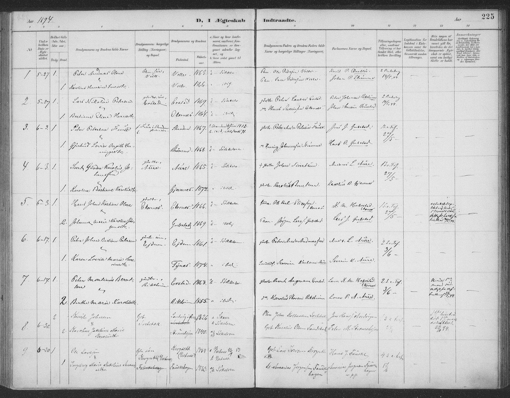 Ministerialprotokoller, klokkerbøker og fødselsregistre - Møre og Romsdal, SAT/A-1454/523/L0335: Parish register (official) no. 523A02, 1891-1911, p. 225