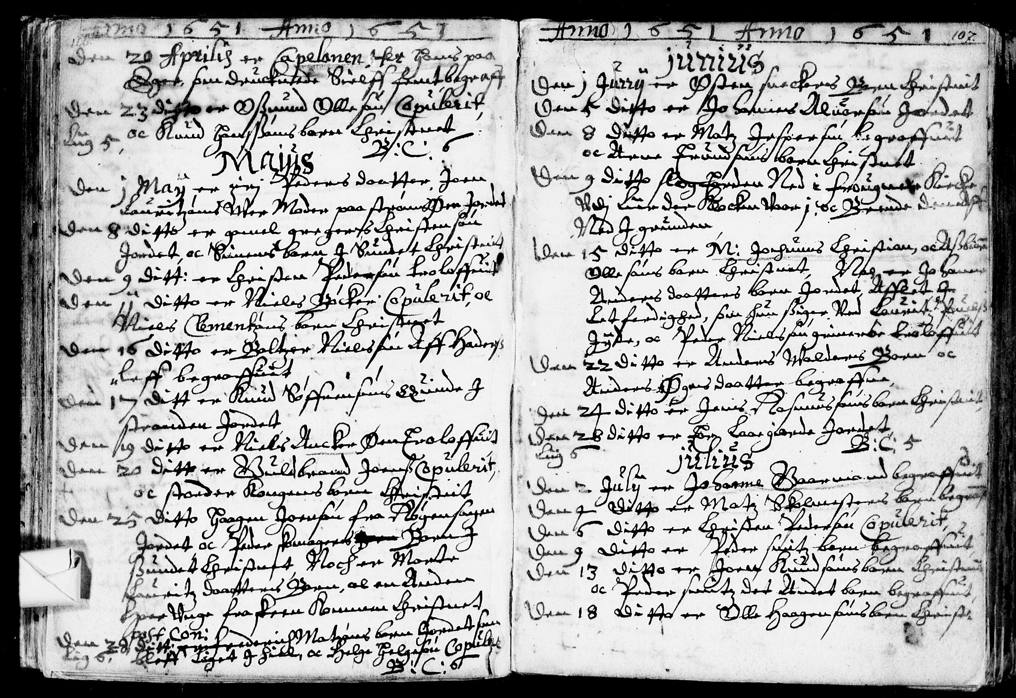 Bragernes kirkebøker, AV/SAKO-A-6/F/Fa/L0001: Parish register (official) no. I 1, 1634-1662, p. 106-107