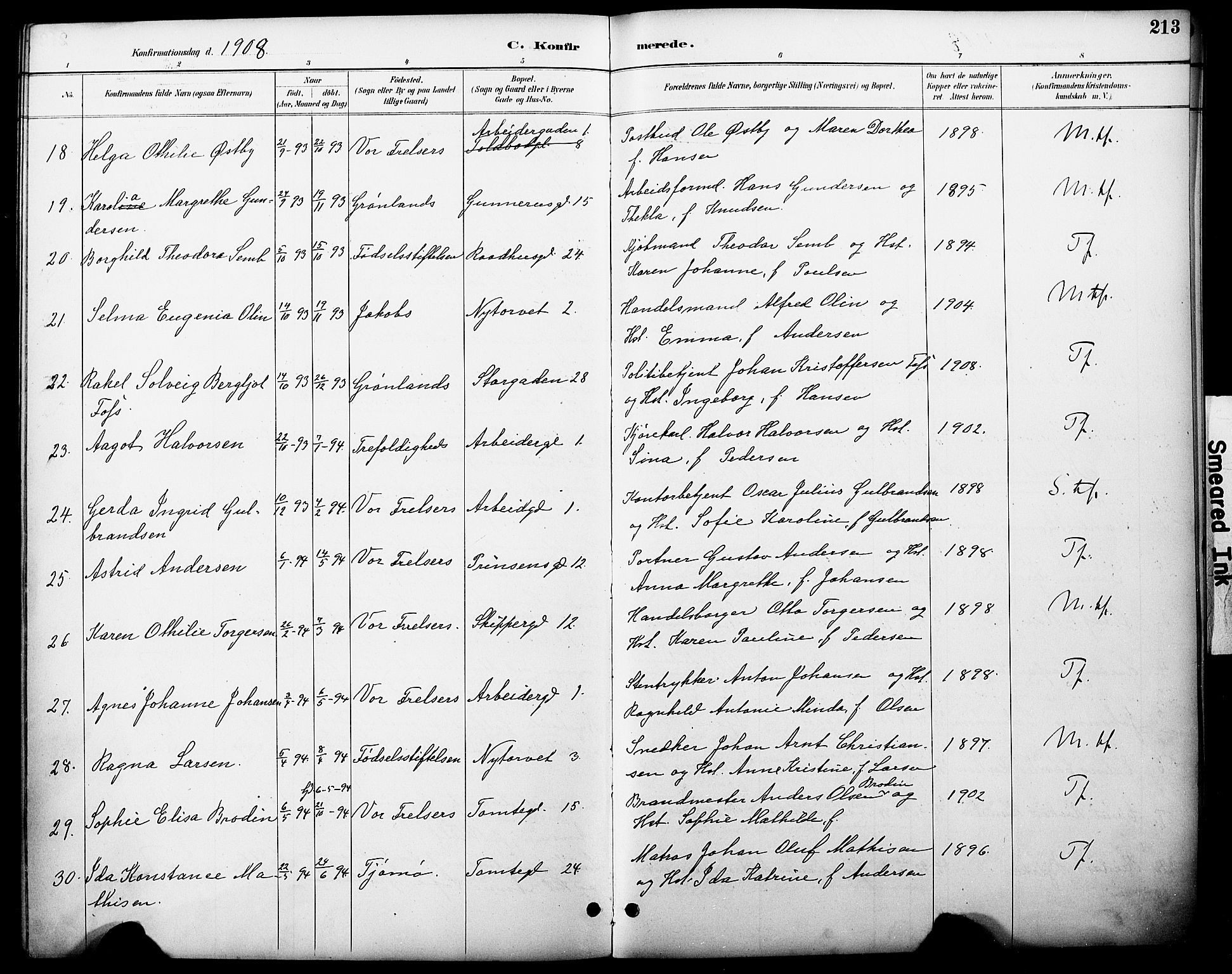 Oslo domkirke Kirkebøker, SAO/A-10752/F/Fa/L0030: Parish register (official) no. 30, 1887-1918, p. 213