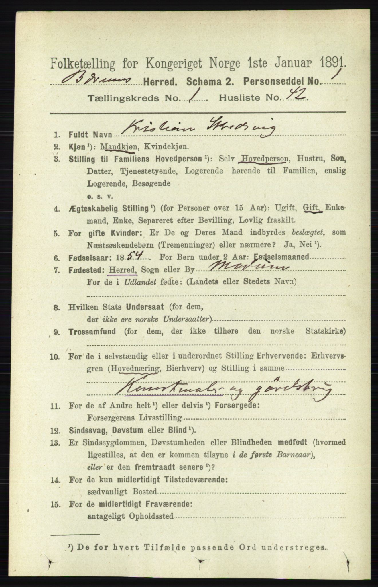 RA, 1891 census for 0219 Bærum, 1891, p. 521