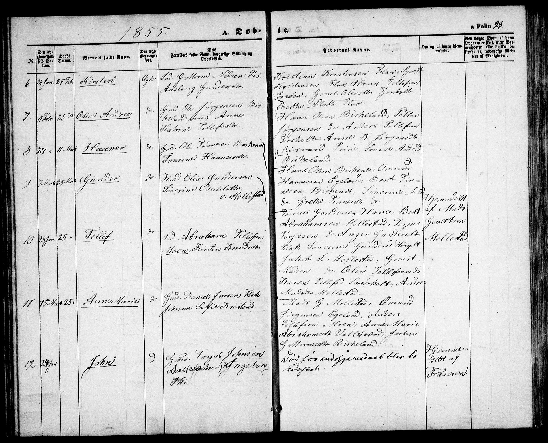 Birkenes sokneprestkontor, SAK/1111-0004/F/Fb/L0002: Parish register (copy) no. B 2, 1849-1876, p. 28
